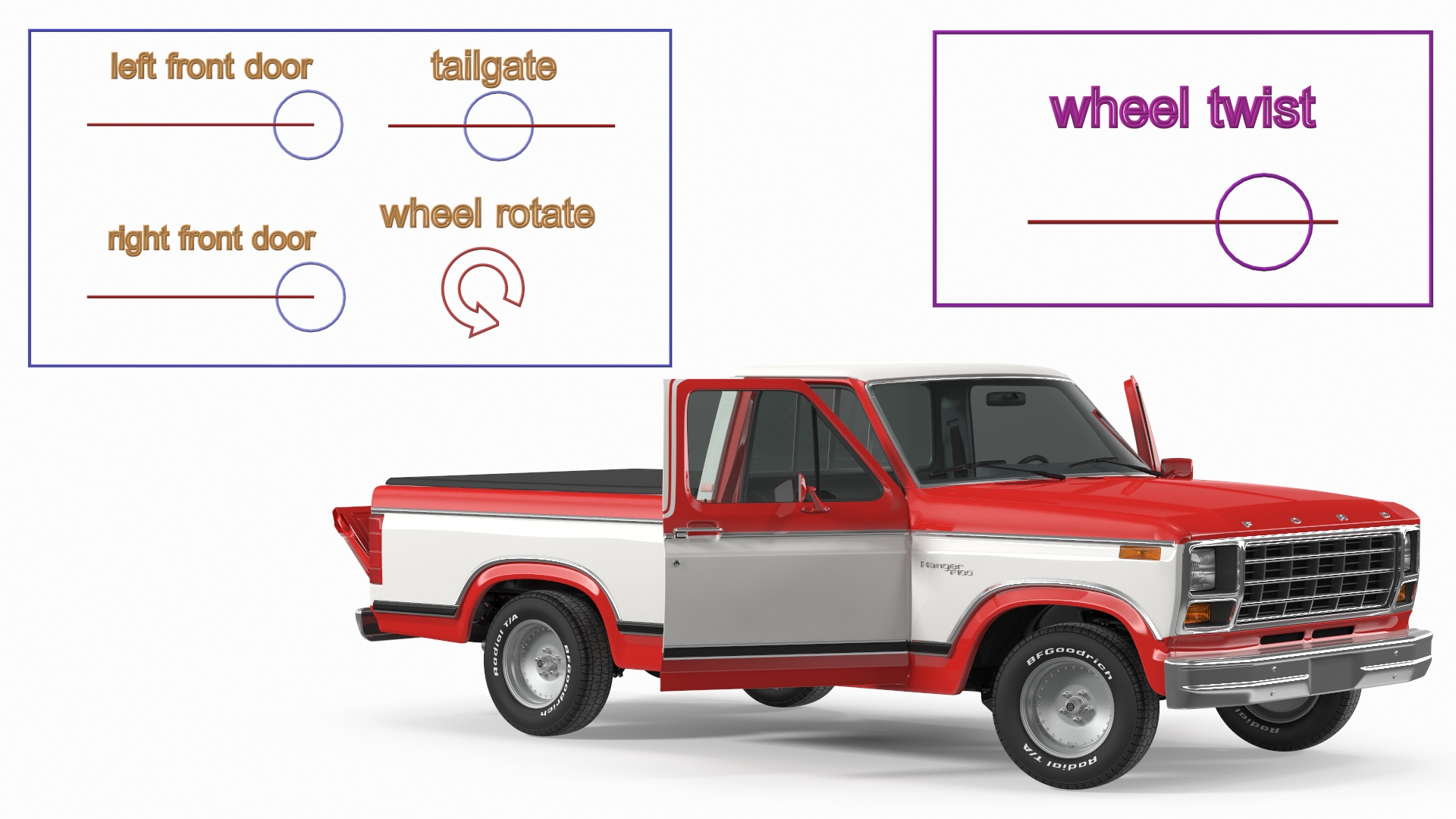 Ford F Series Ranger 1980 Pickup Truck Red Rigged 3D model