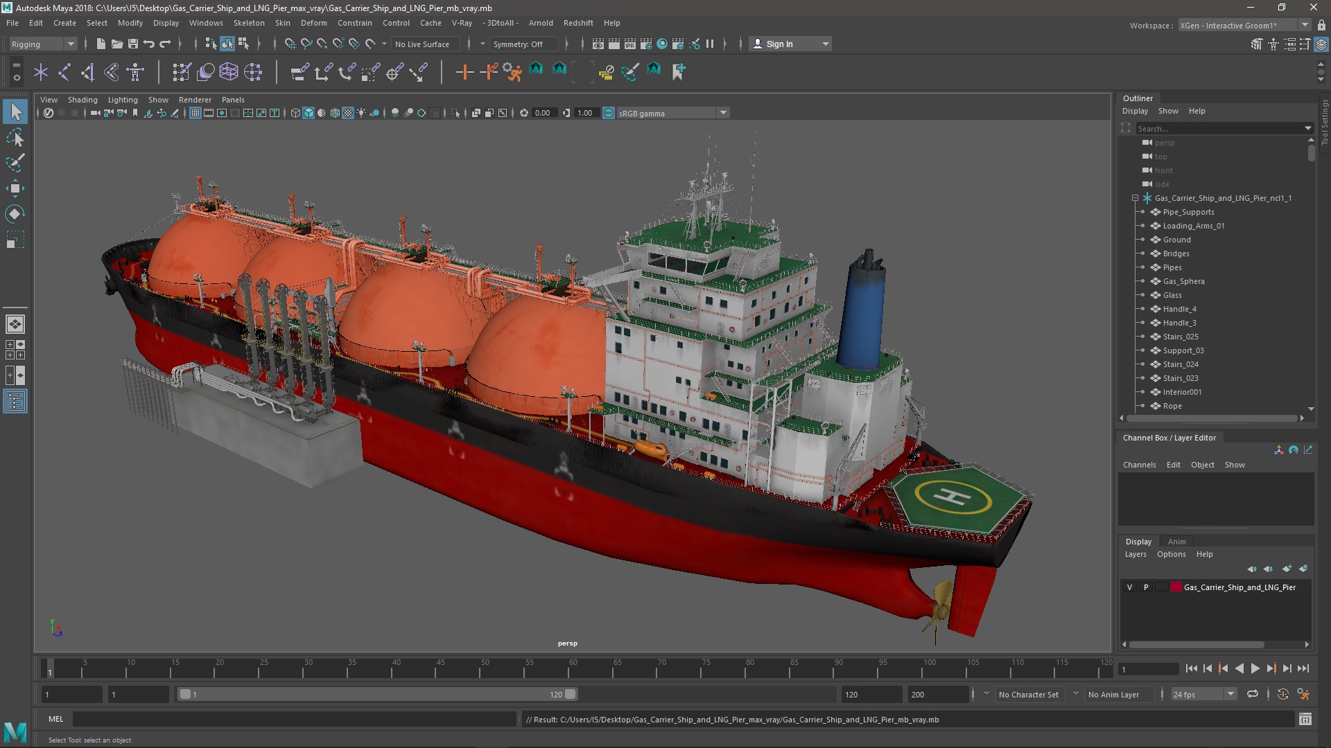 Gas Carrier Ship and LNG Pier 3D model