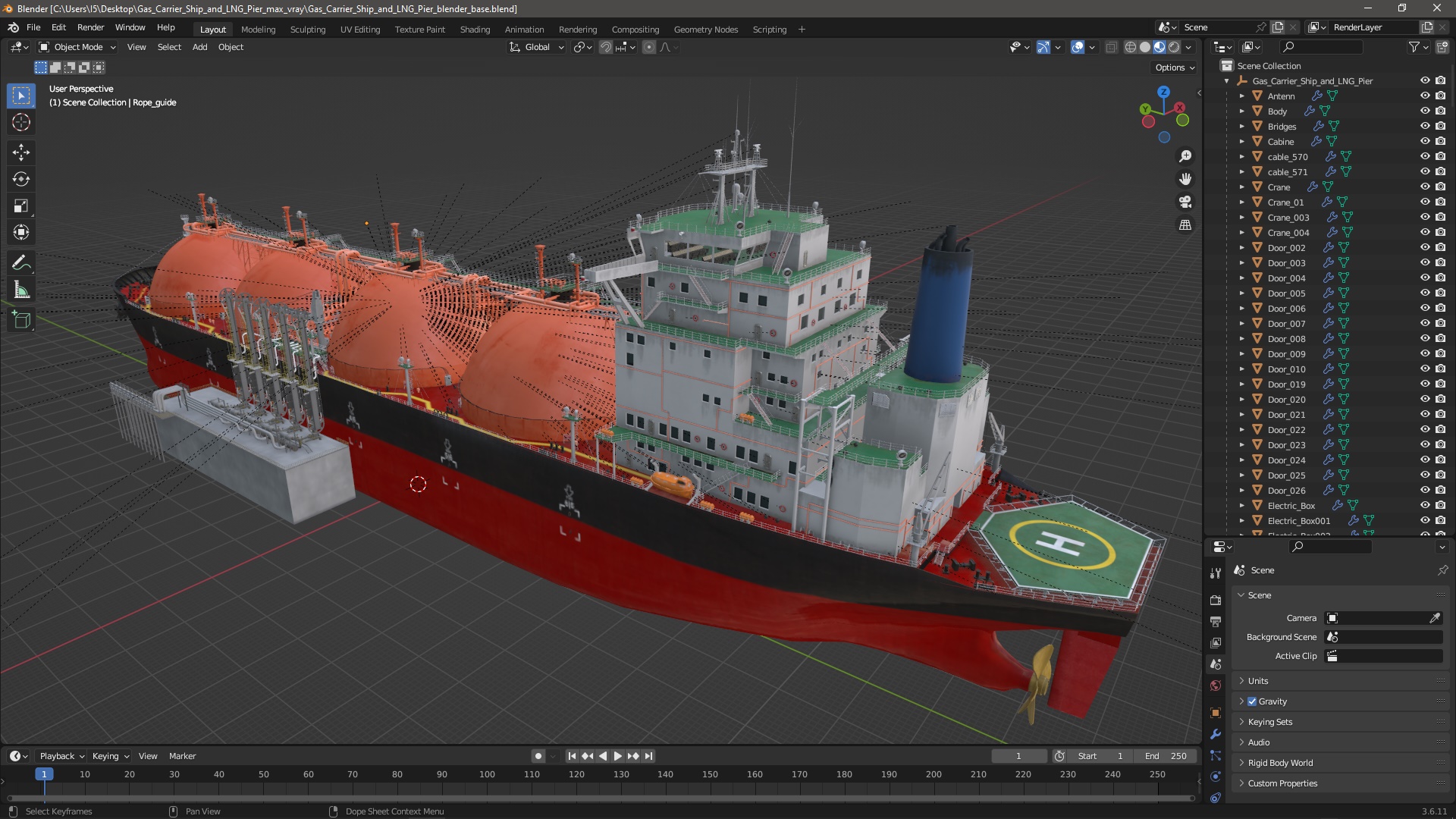 Gas Carrier Ship and LNG Pier 3D model