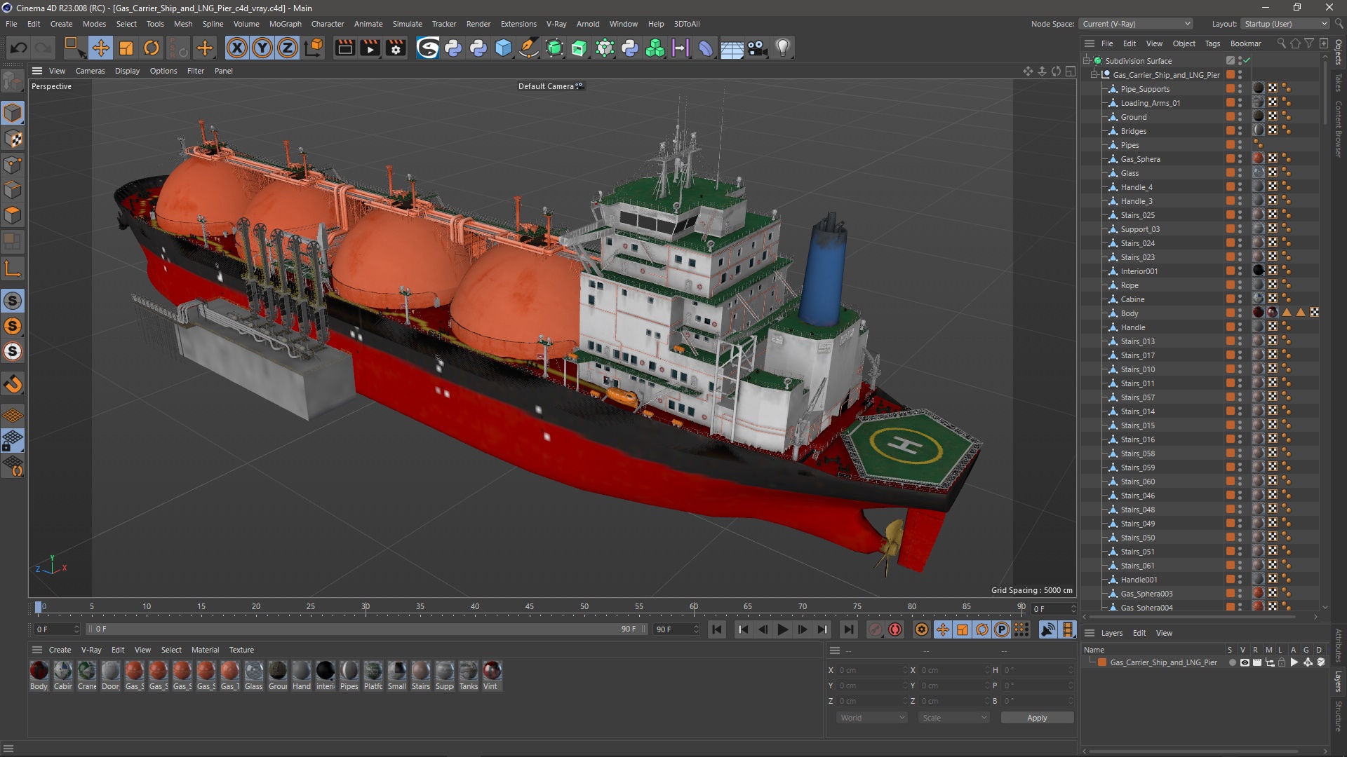 Gas Carrier Ship and LNG Pier 3D model