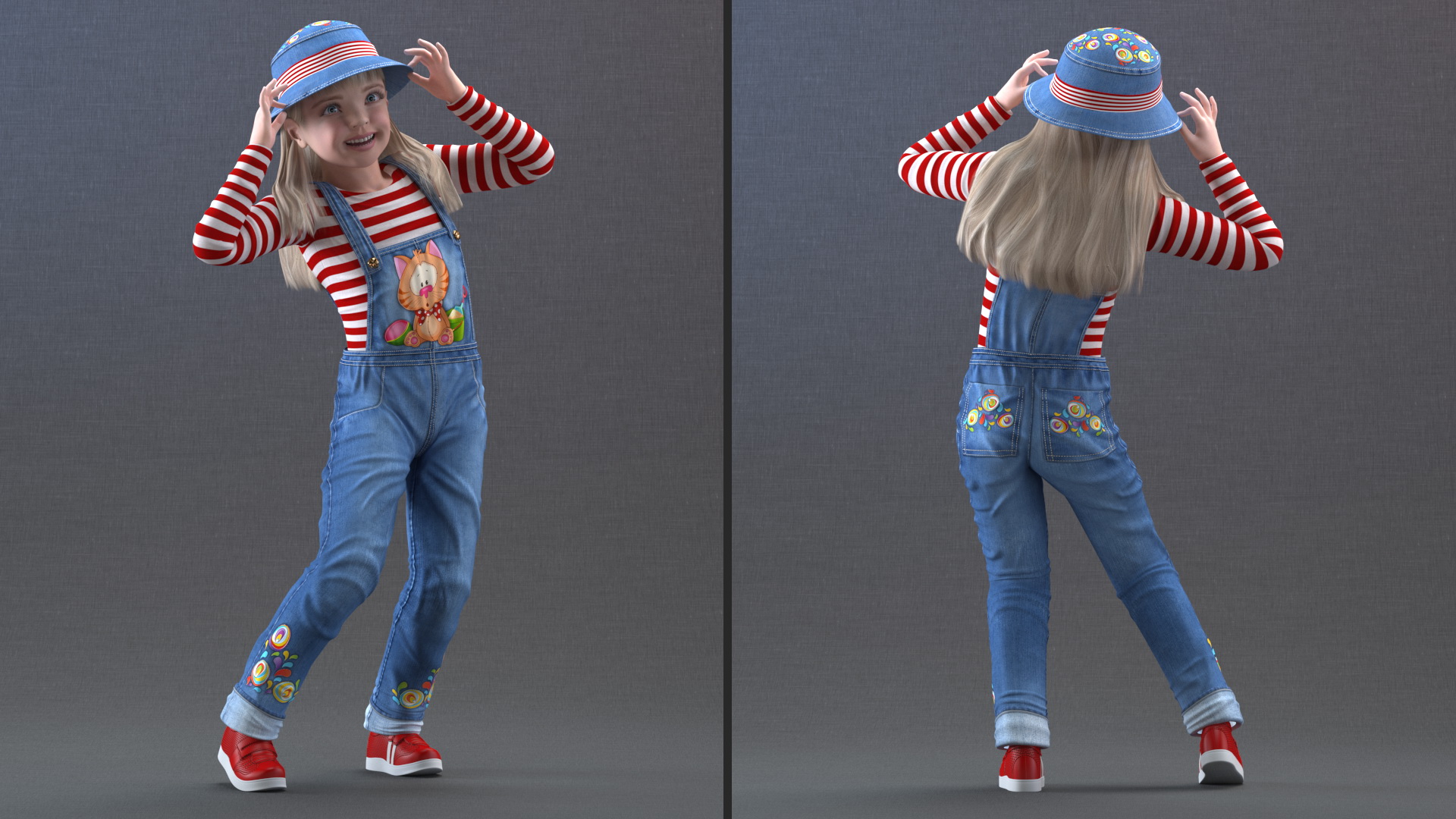Dancing Girl Child Denim Suit 3D model