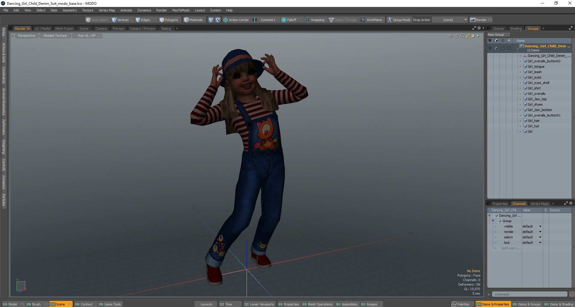 Dancing Girl Child Denim Suit 3D model