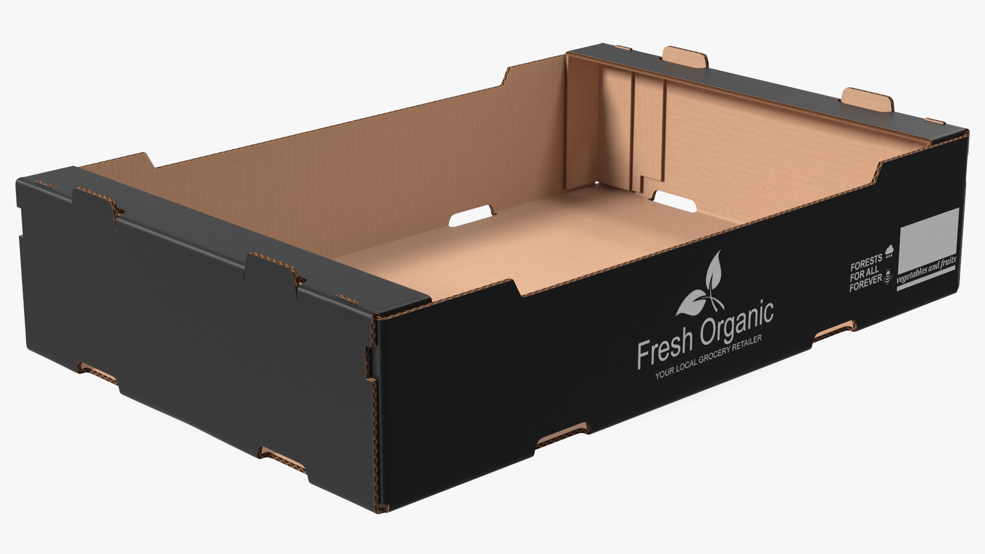Stackable Corrugated Cardboard Fruit Tray Black 3D