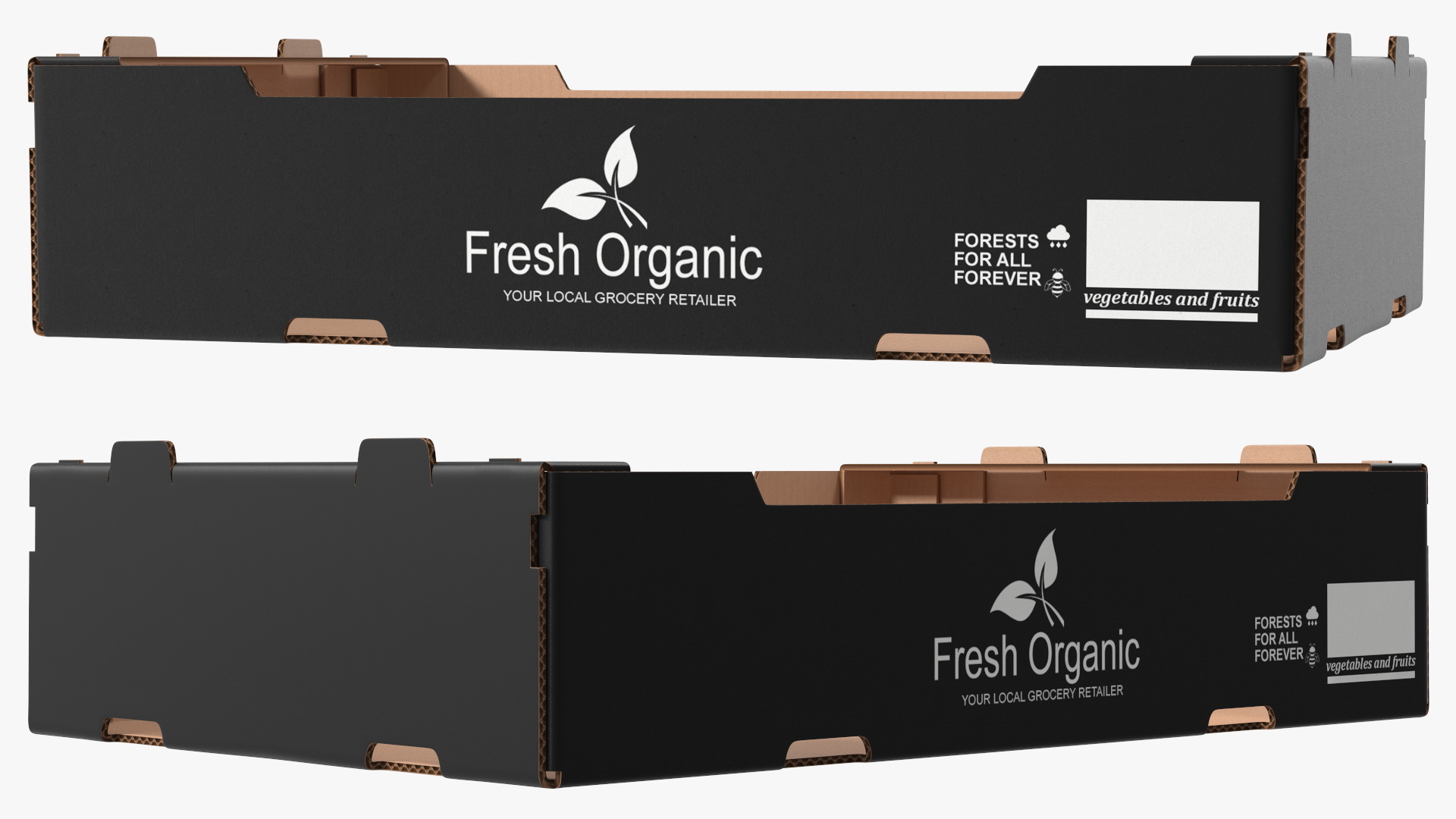 Stackable Corrugated Cardboard Fruit Tray Black 3D