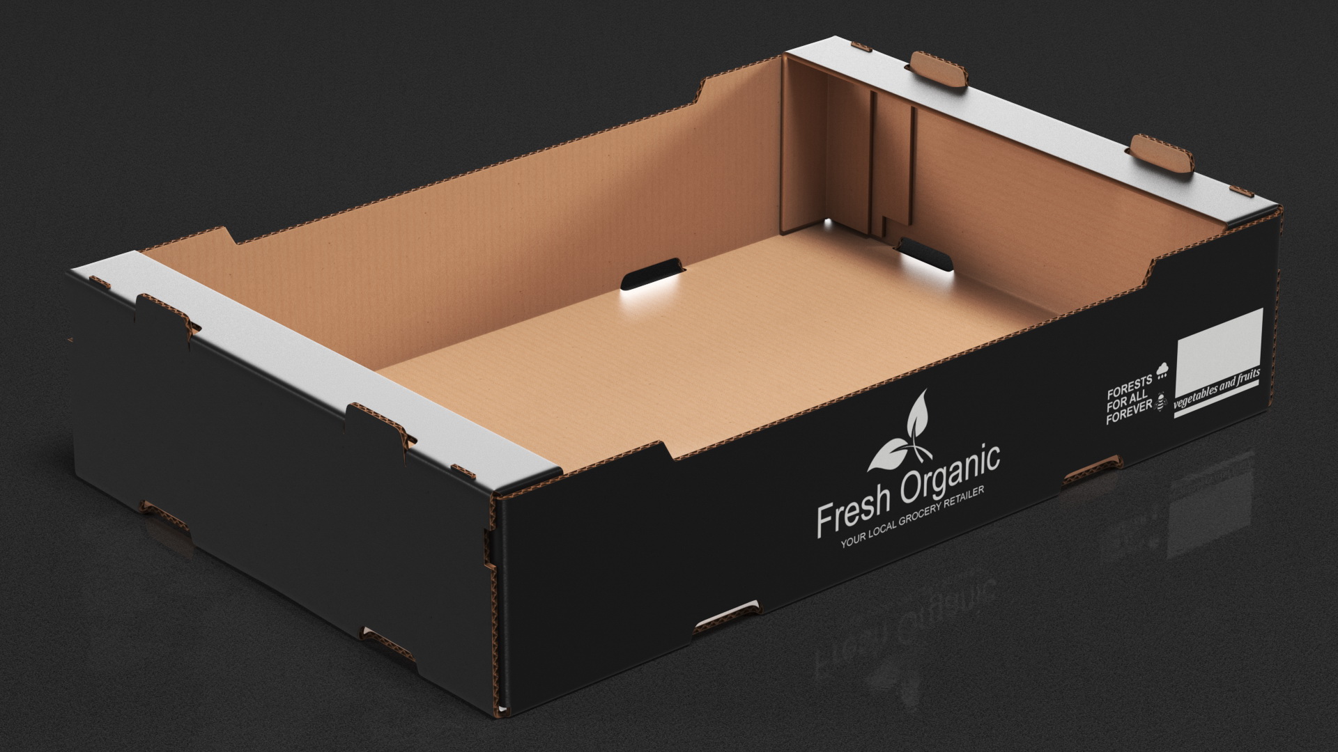 Stackable Corrugated Cardboard Fruit Tray Black 3D