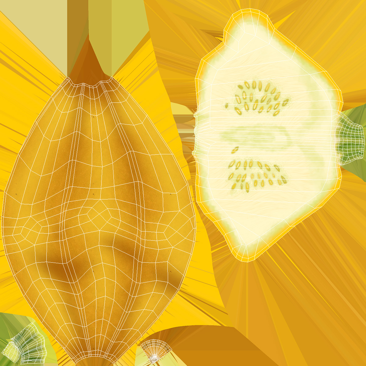 3D Quarter of Orange Color Bush Pumpkin