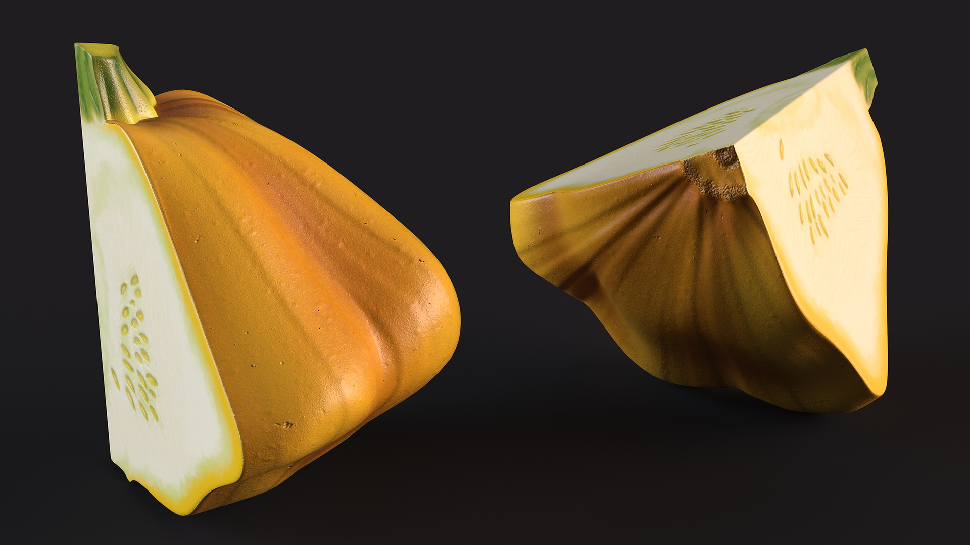 3D Quarter of Orange Color Bush Pumpkin