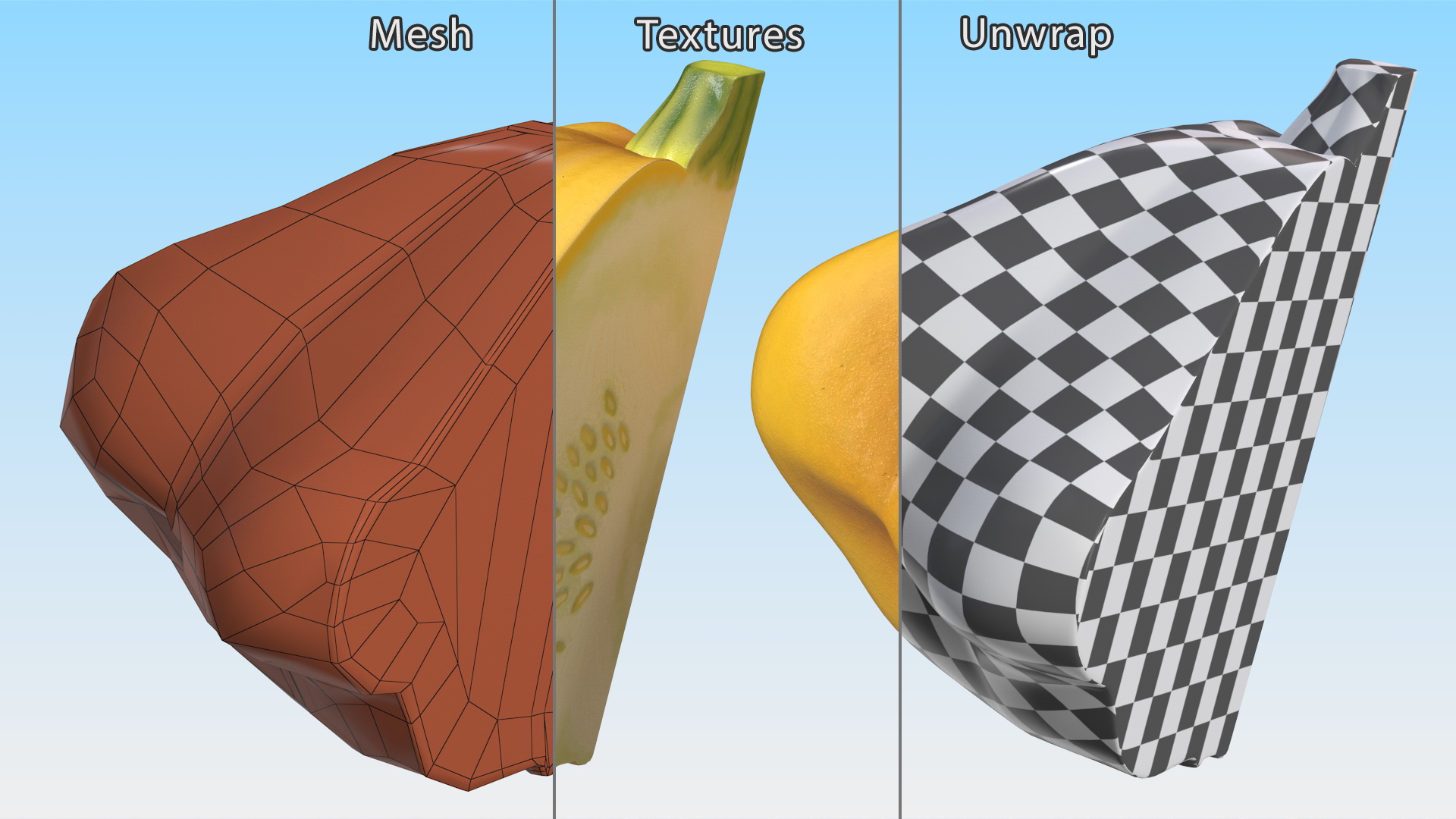 3D Quarter of Orange Color Bush Pumpkin