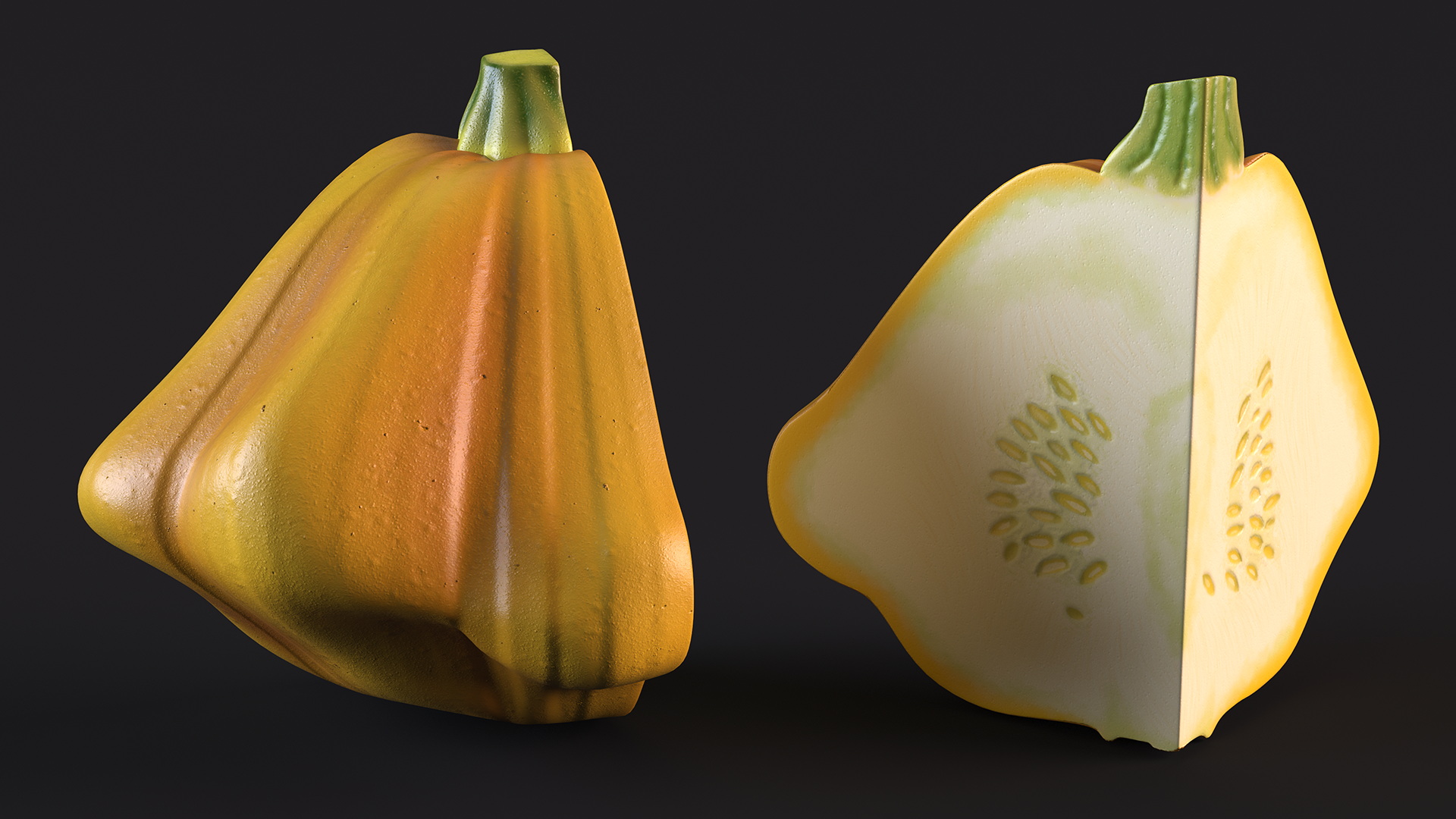 3D Quarter of Orange Color Bush Pumpkin