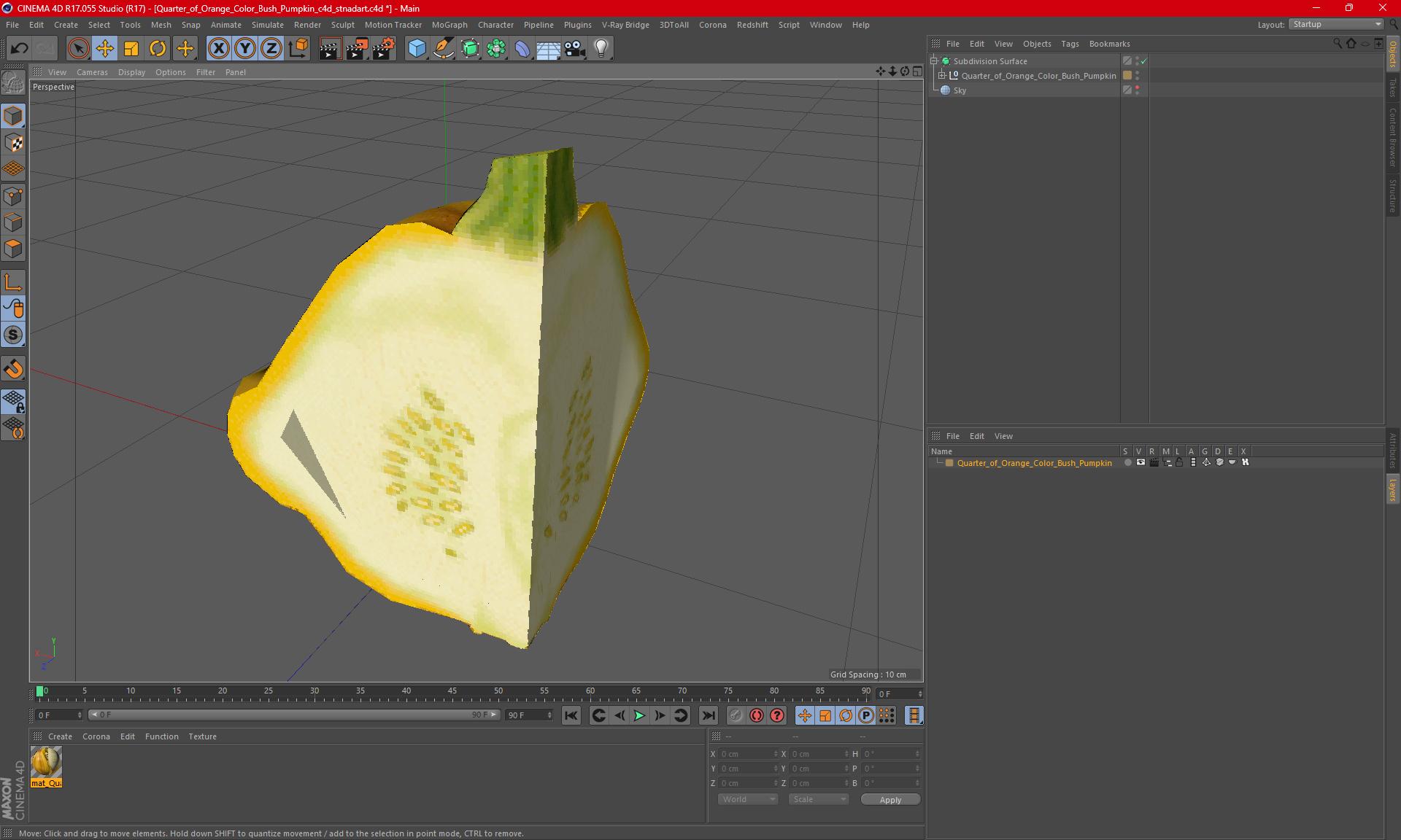 3D Quarter of Orange Color Bush Pumpkin