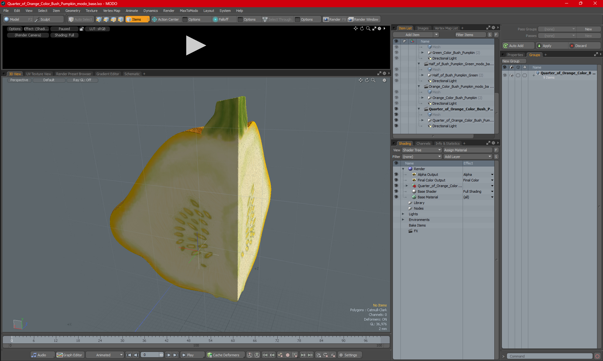 3D Quarter of Orange Color Bush Pumpkin