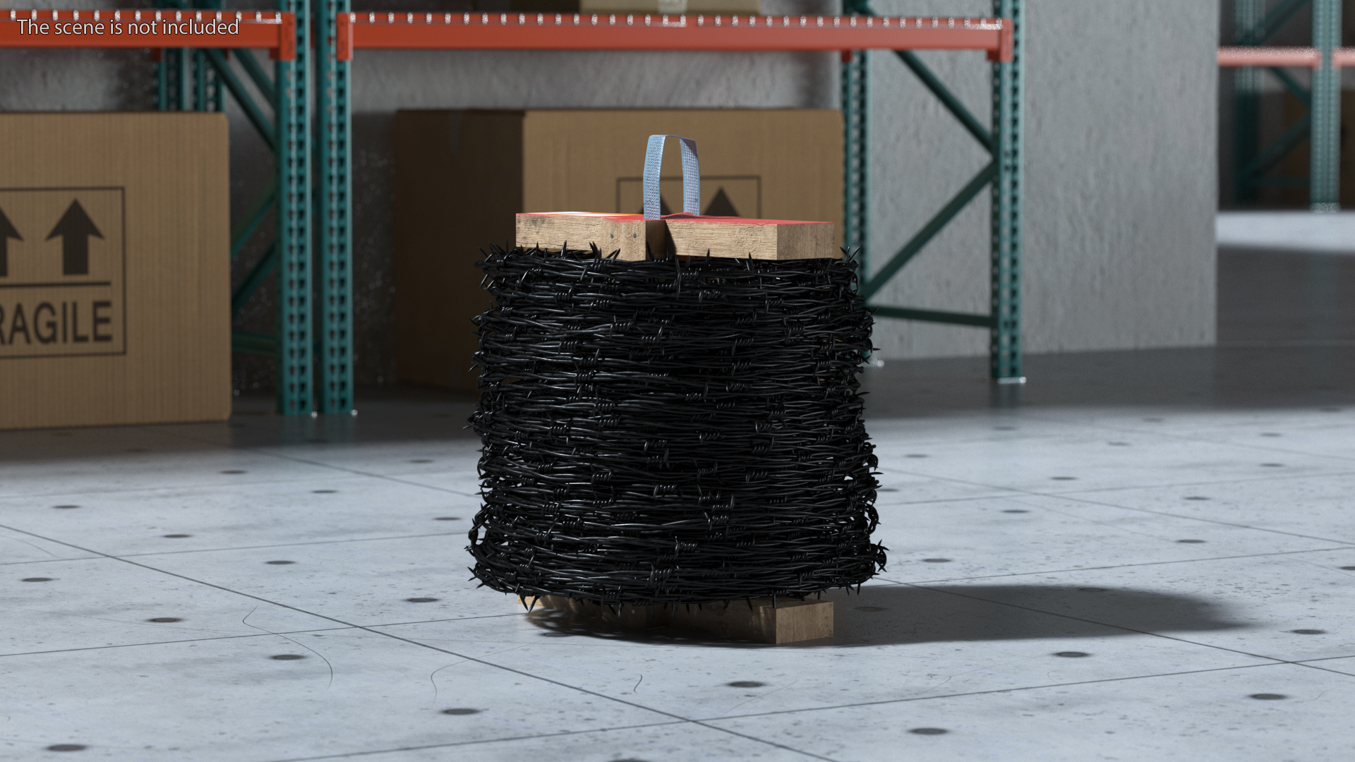 3D Barbed Wire Roll Black on Wooden Stand model