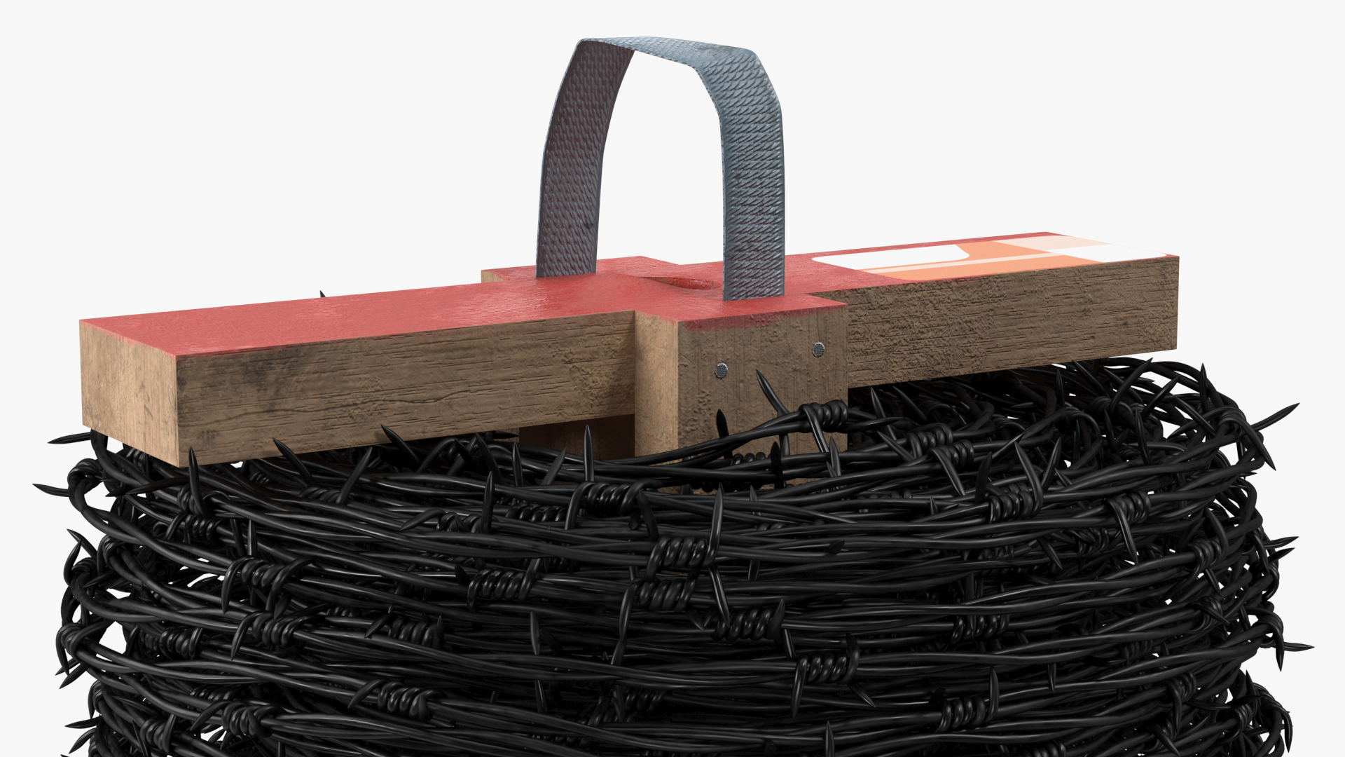 3D Barbed Wire Roll Black on Wooden Stand model