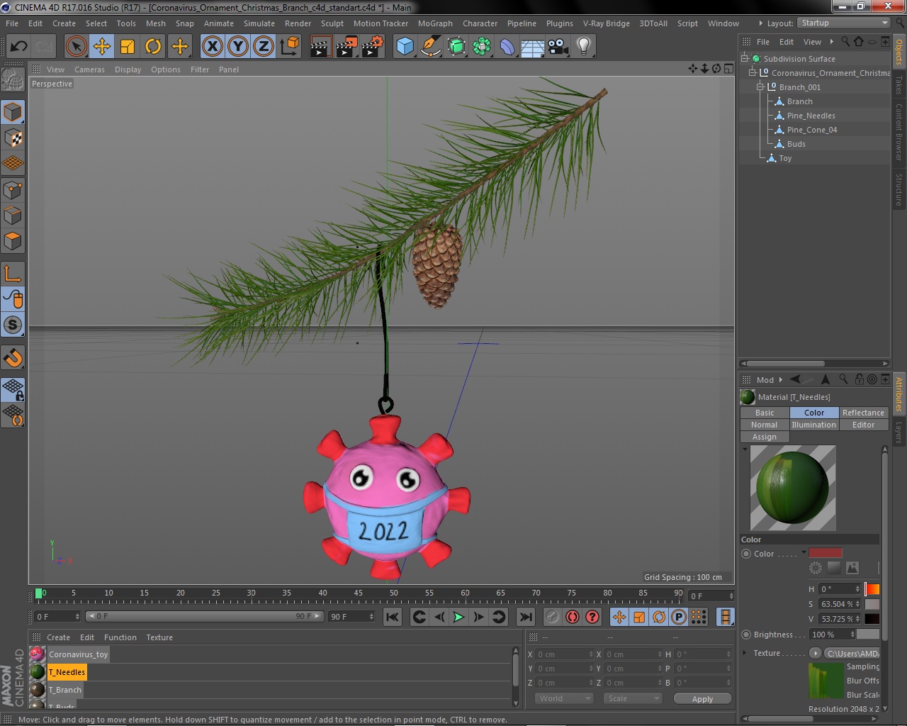 Coronavirus Ornament Christmas Branch 3D