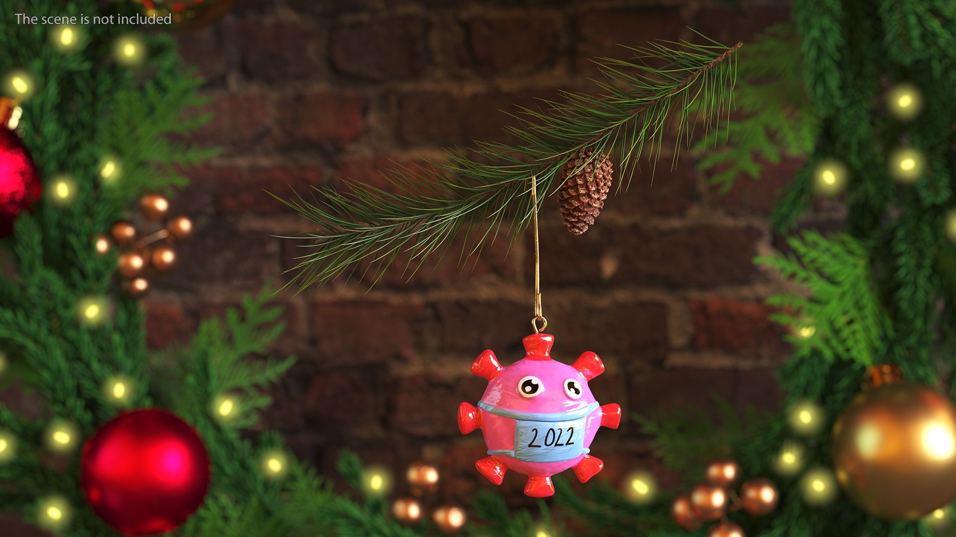 Coronavirus Ornament Christmas Branch 3D