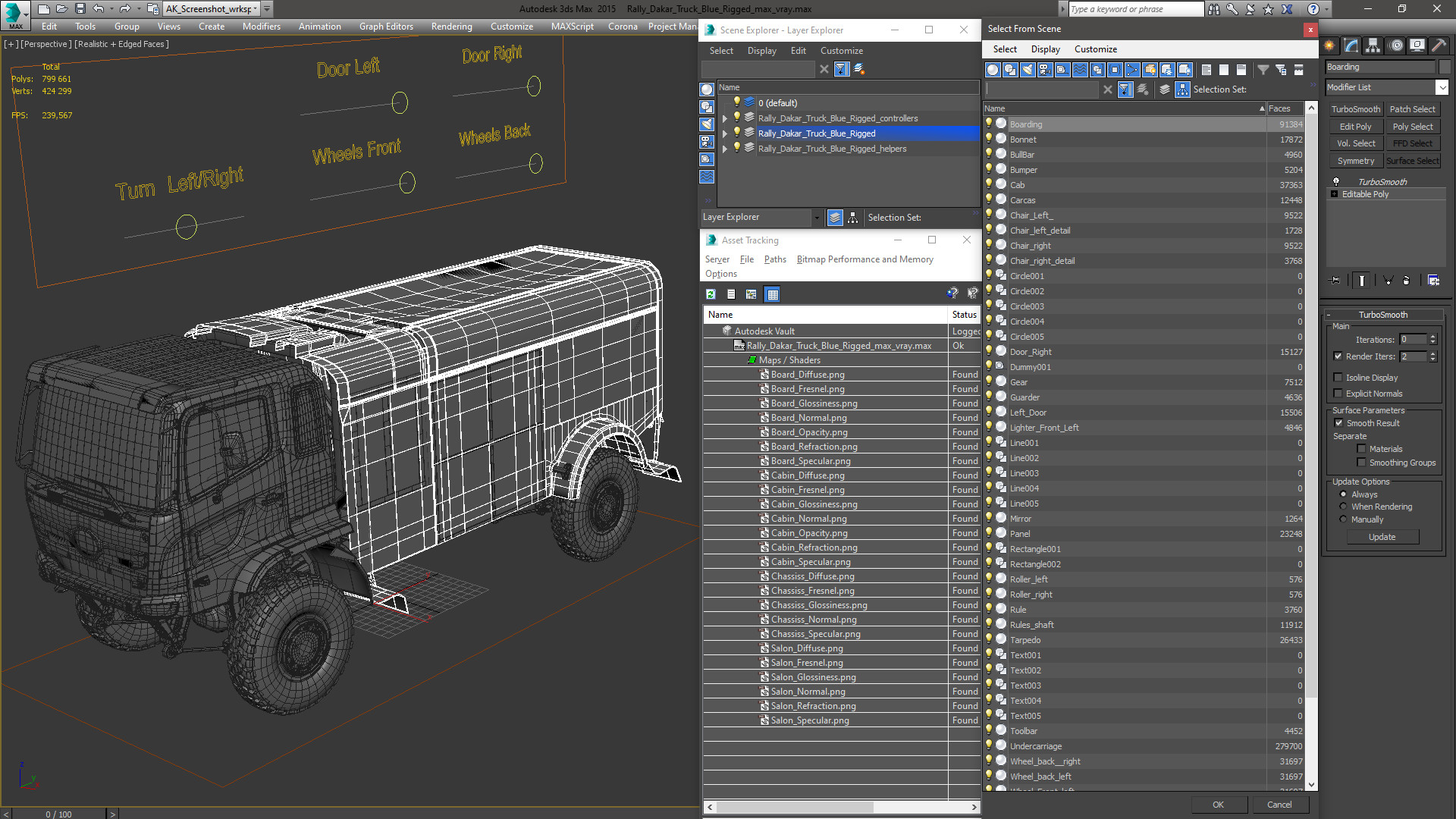 3D Rally Dakar Truck Blue Rigged for Maya model