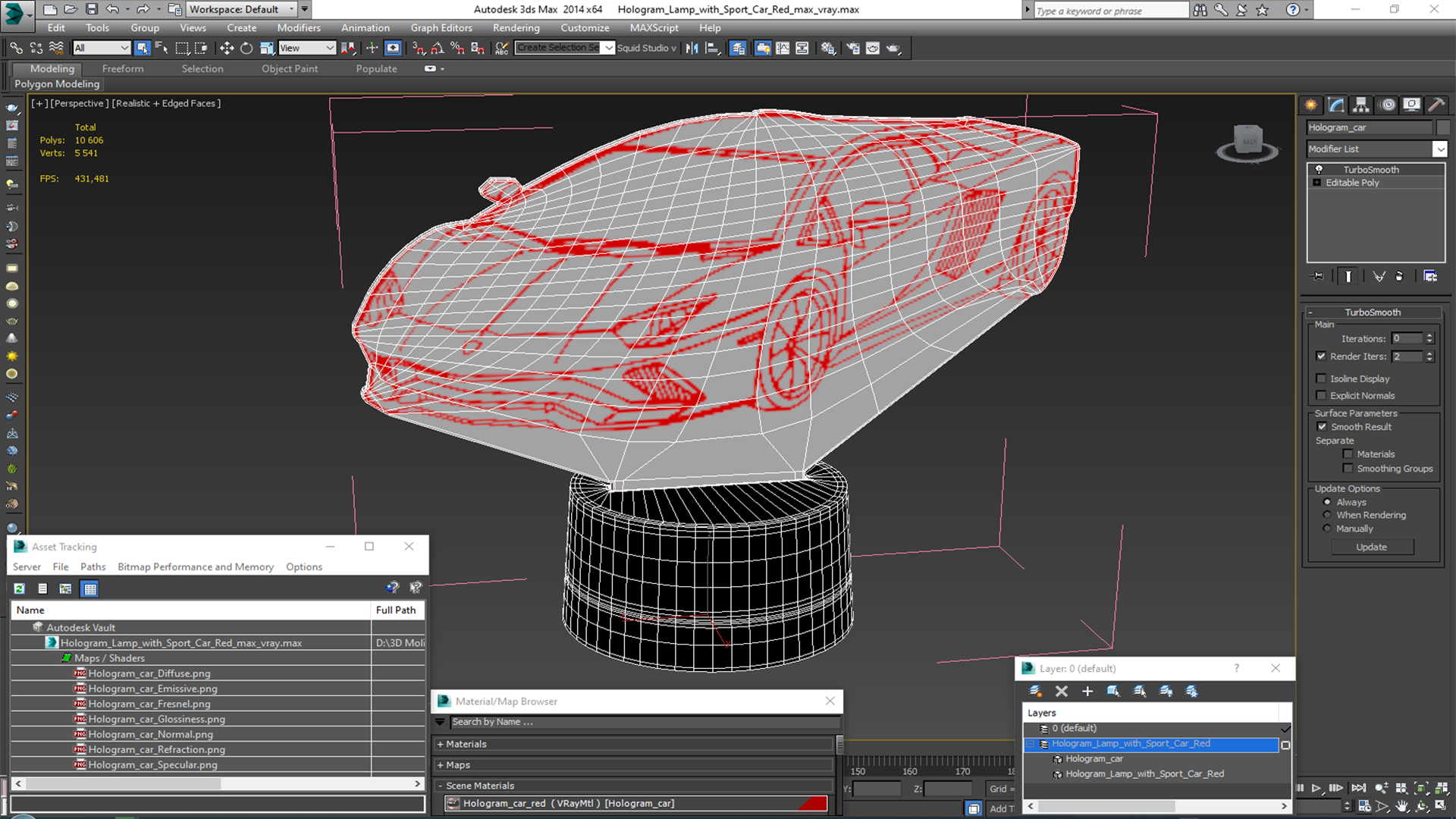Hologram Lamp with Sport Car Red 3D