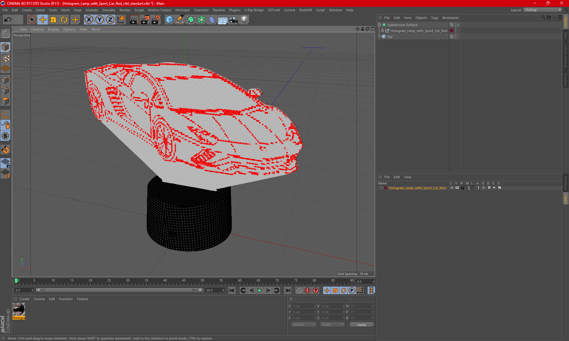 Hologram Lamp with Sport Car Red 3D