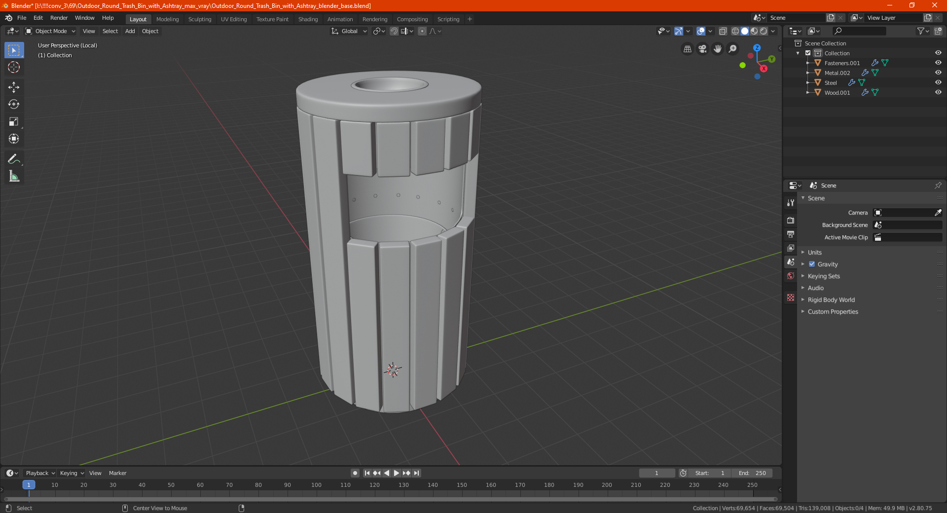 3D Outdoor Round Trash Bin with Ashtray