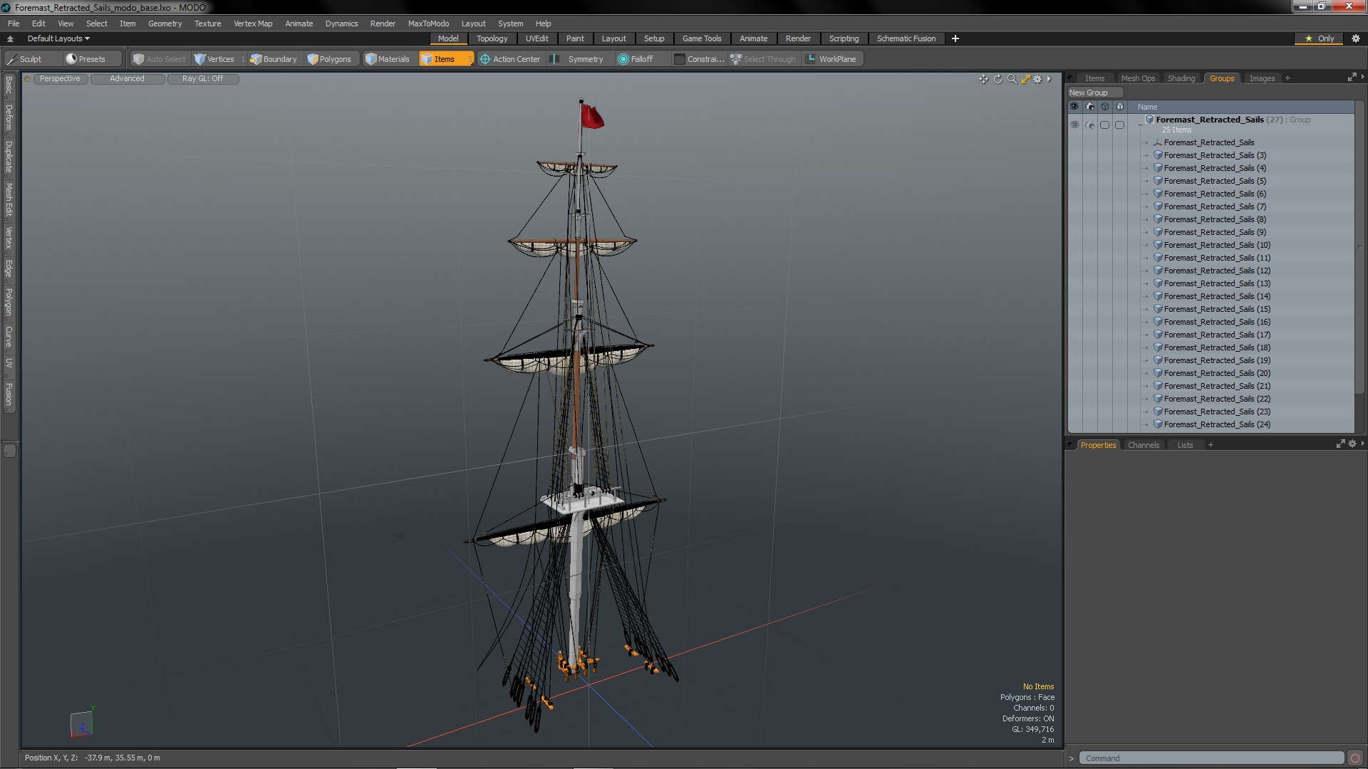 Foremast Retracted Sails 3D model