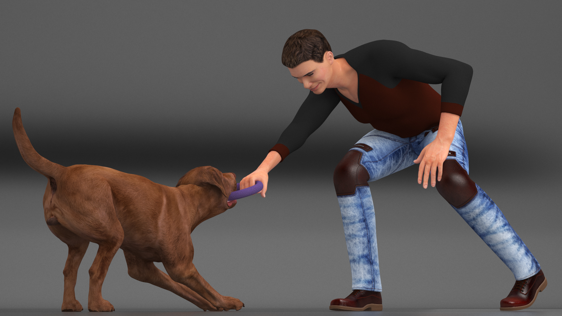 3D model Man Playing with Dog