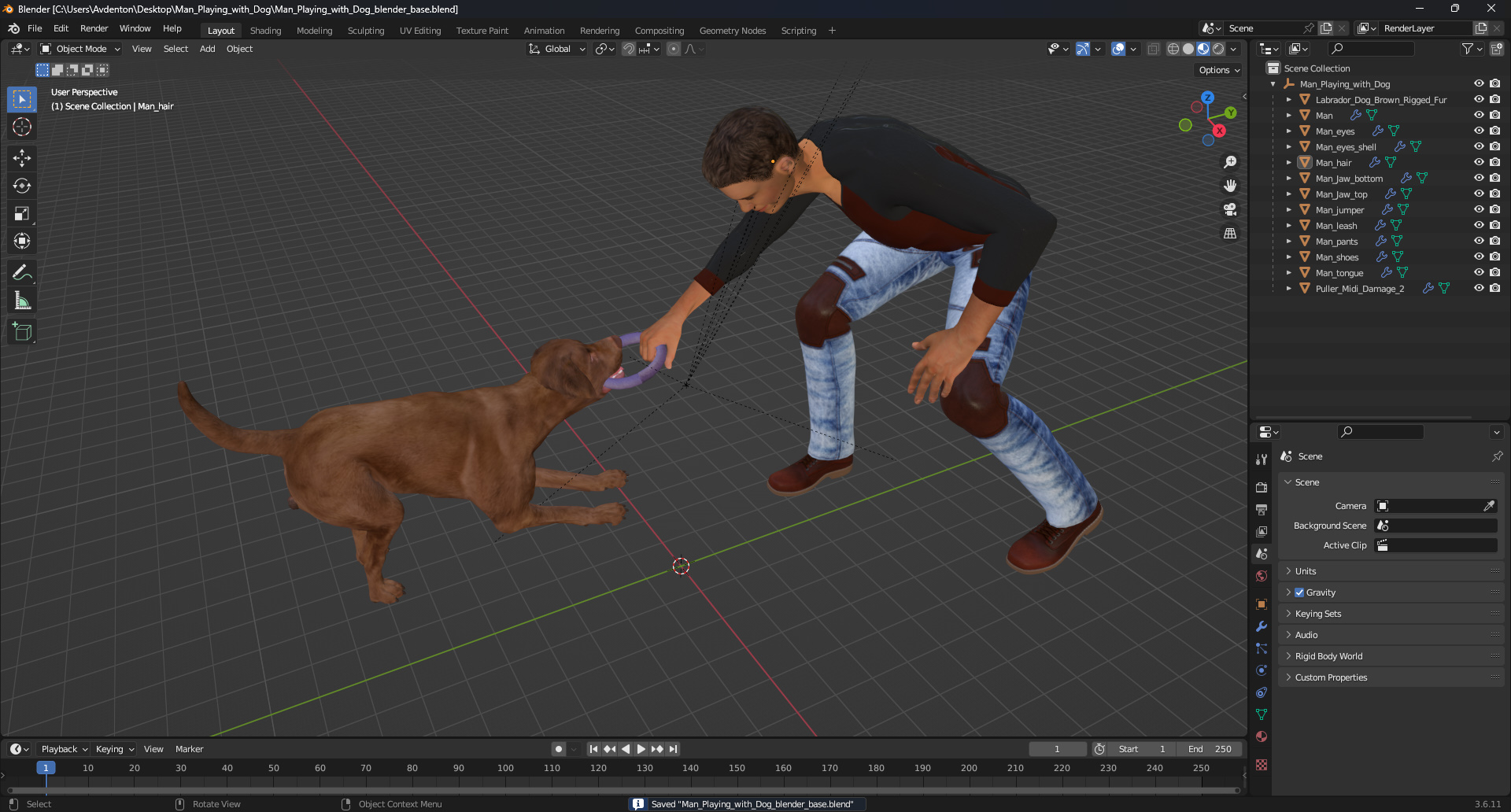 3D model Man Playing with Dog
