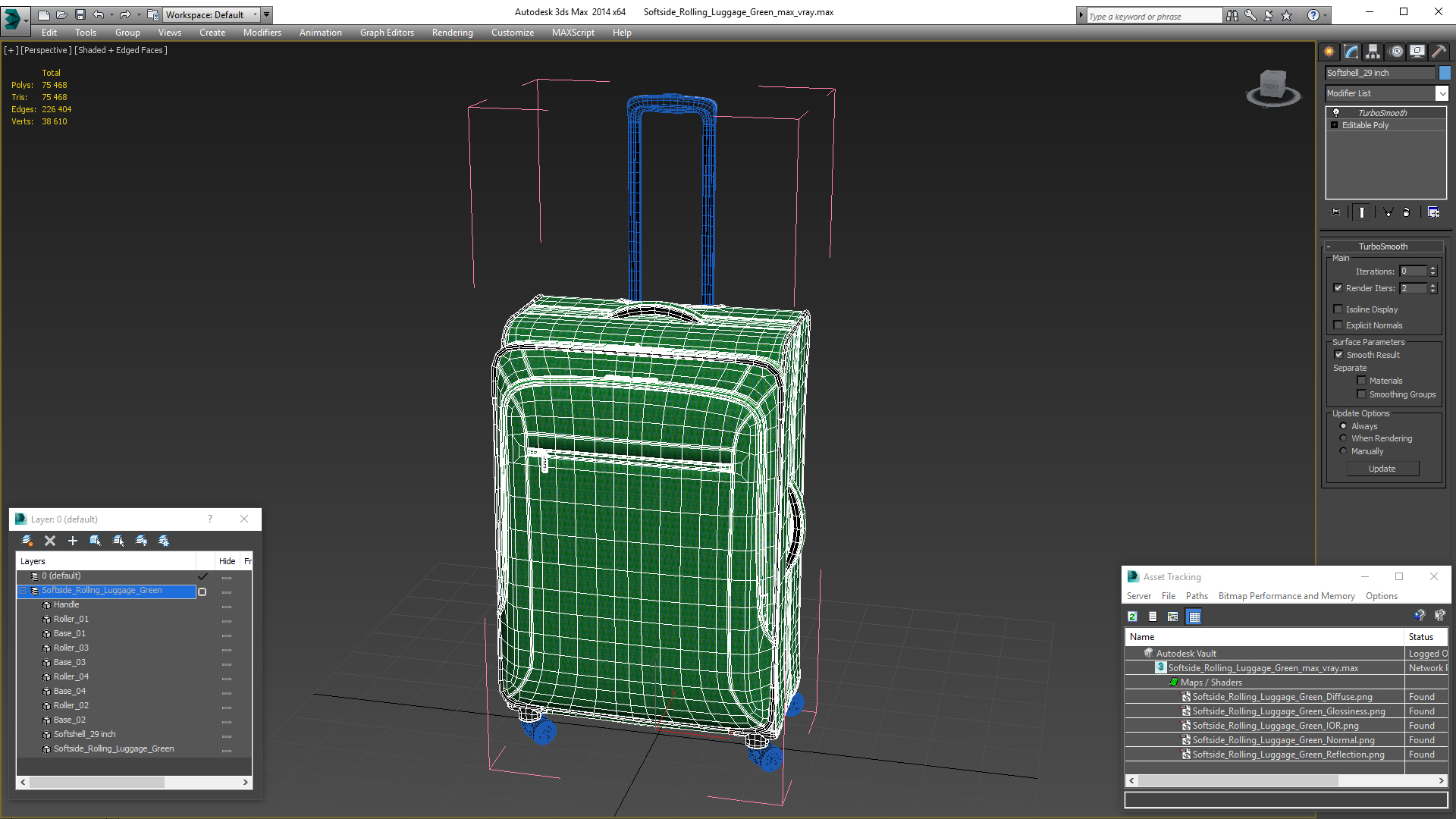 3D model Softside Rolling Luggage Green