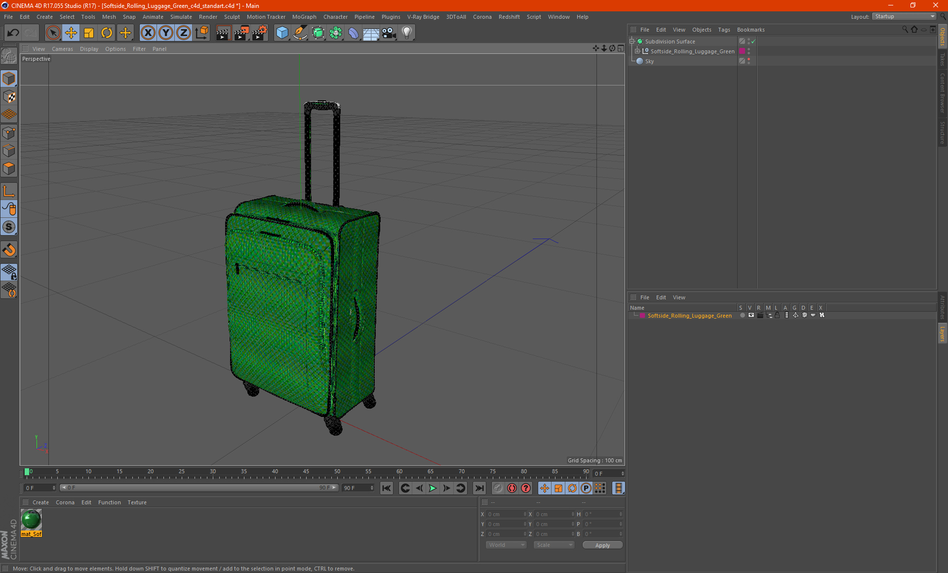 3D model Softside Rolling Luggage Green