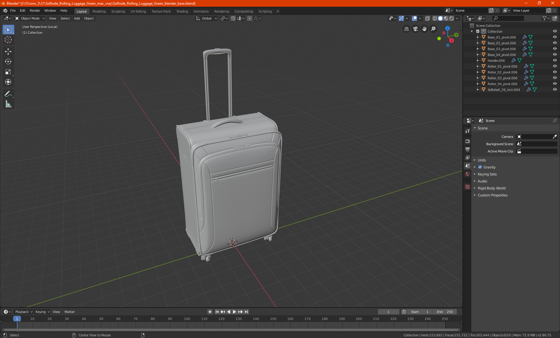 3D model Softside Rolling Luggage Green