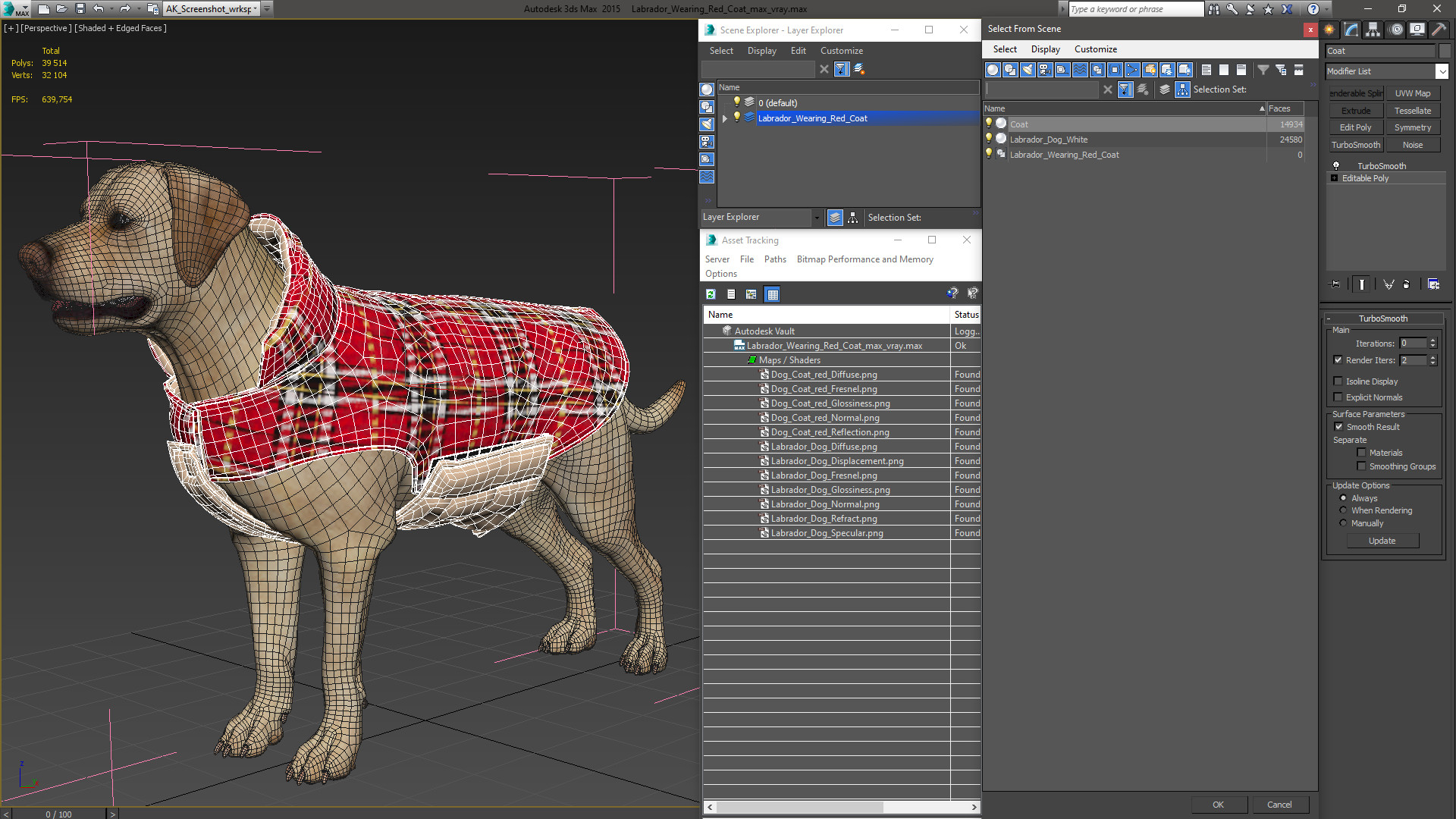 3D model Labrador Wearing Red Coat