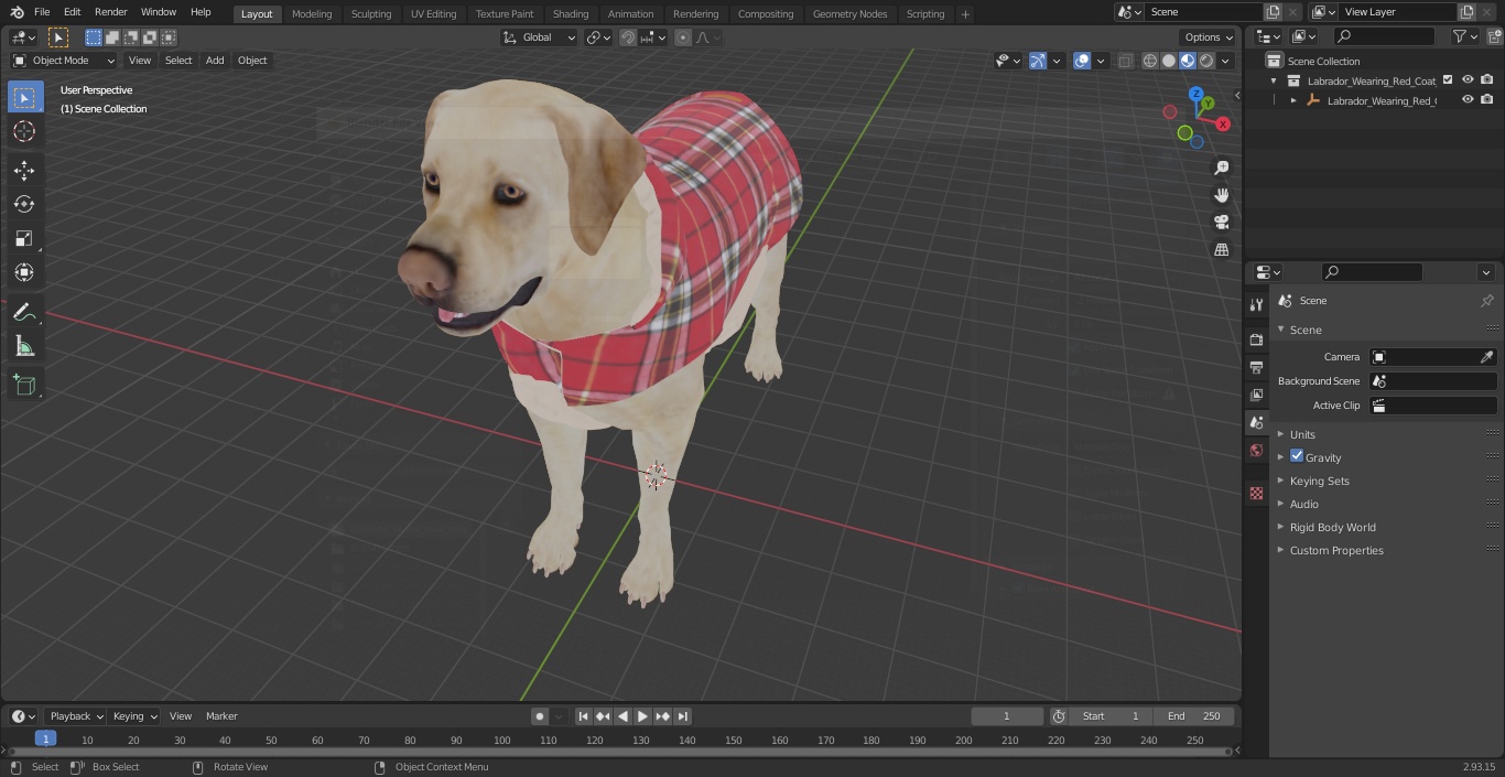 3D model Labrador Wearing Red Coat