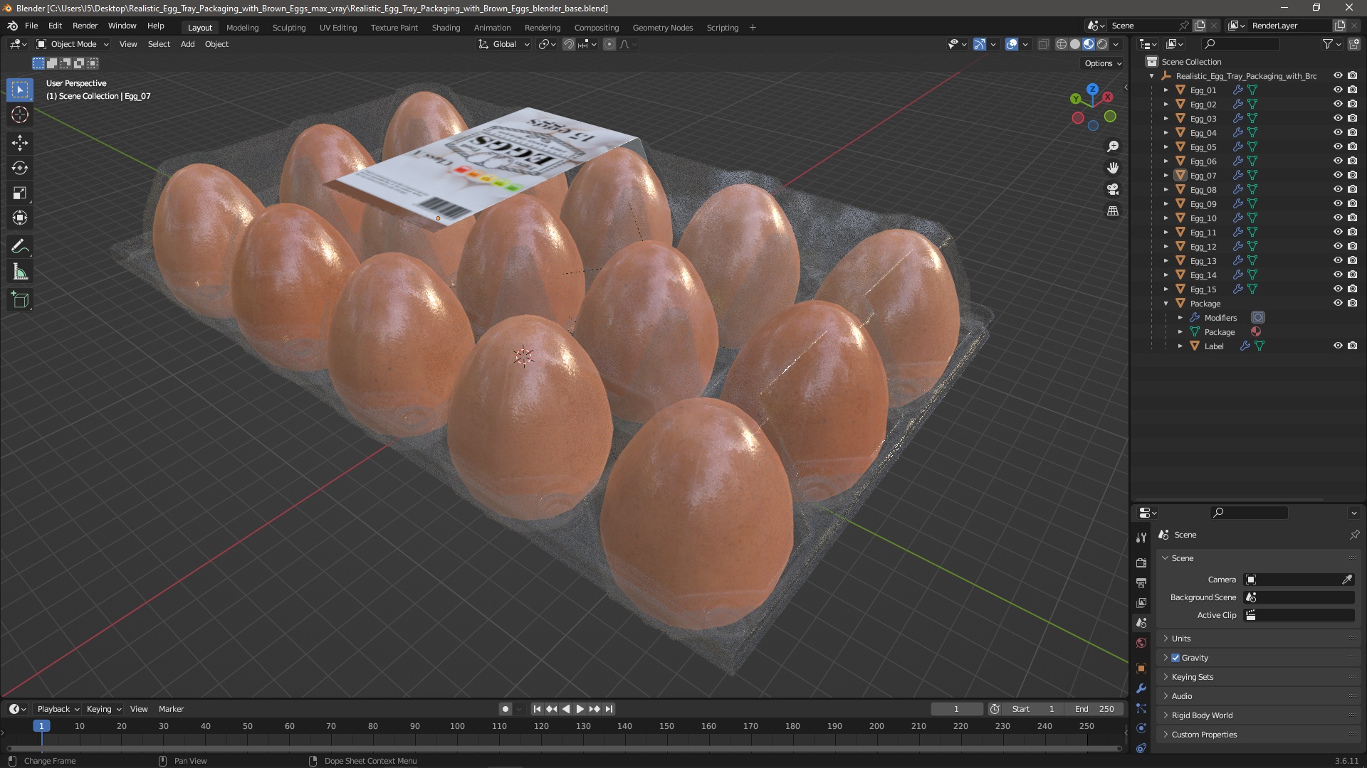 Realistic Egg Tray Packaging with Brown Eggs 3D model