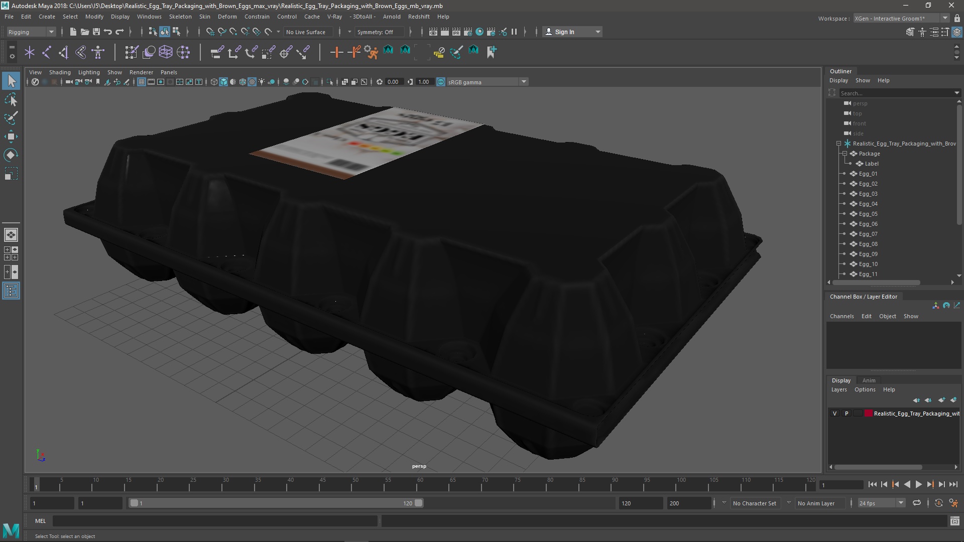 Realistic Egg Tray Packaging with Brown Eggs 3D model