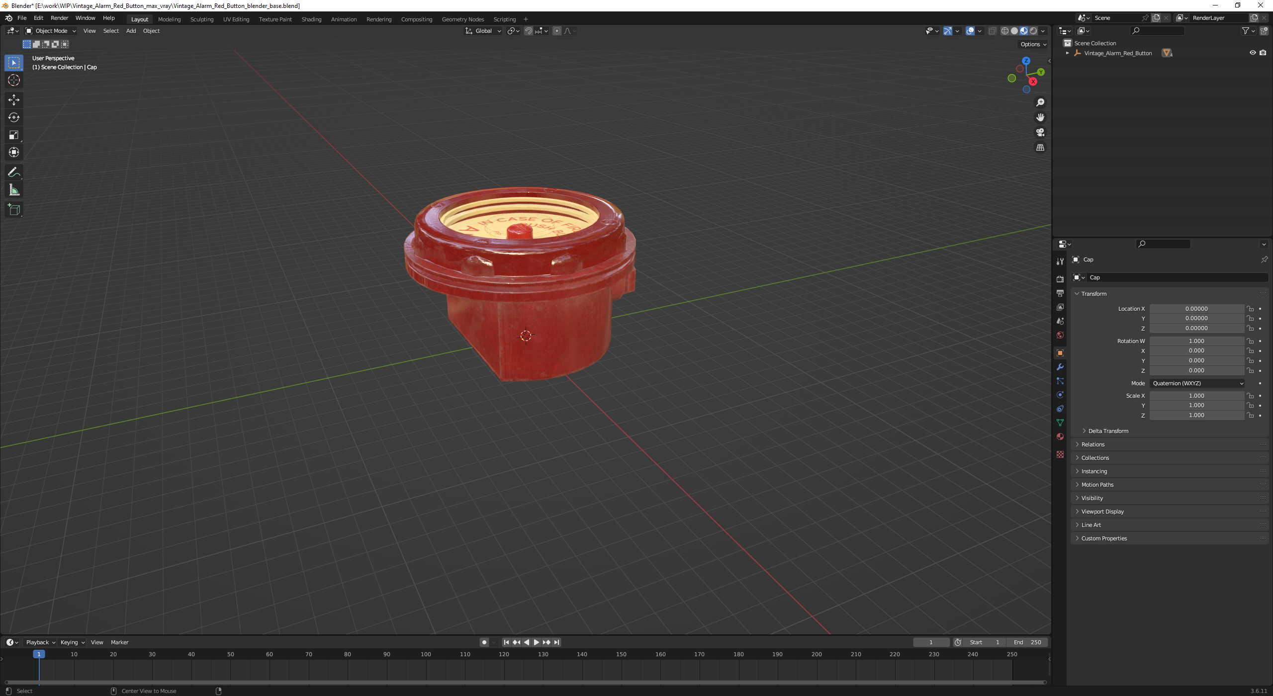 Vintage Alarm Red Button 3D model