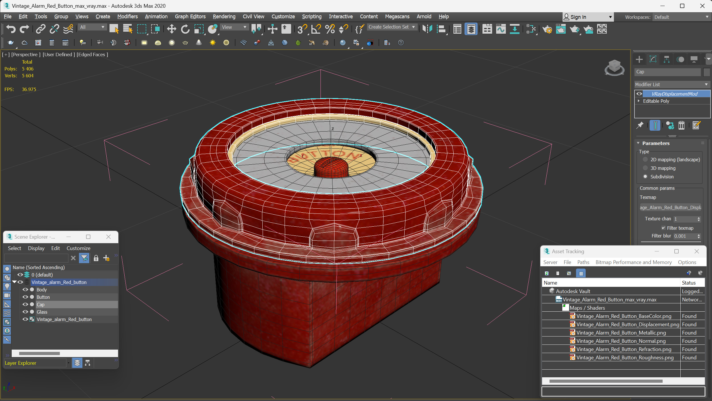 Vintage Alarm Red Button 3D model