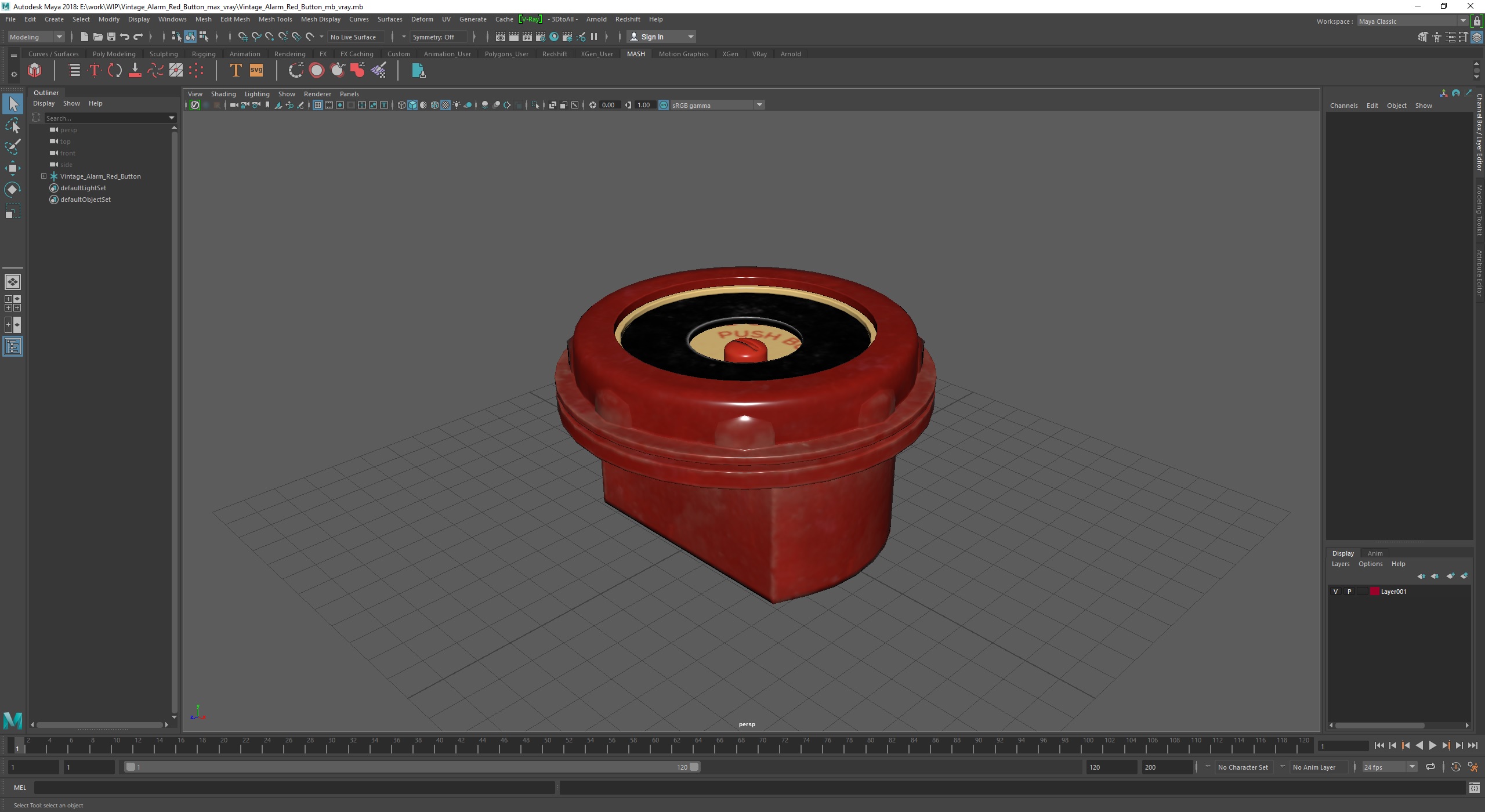 Vintage Alarm Red Button 3D model