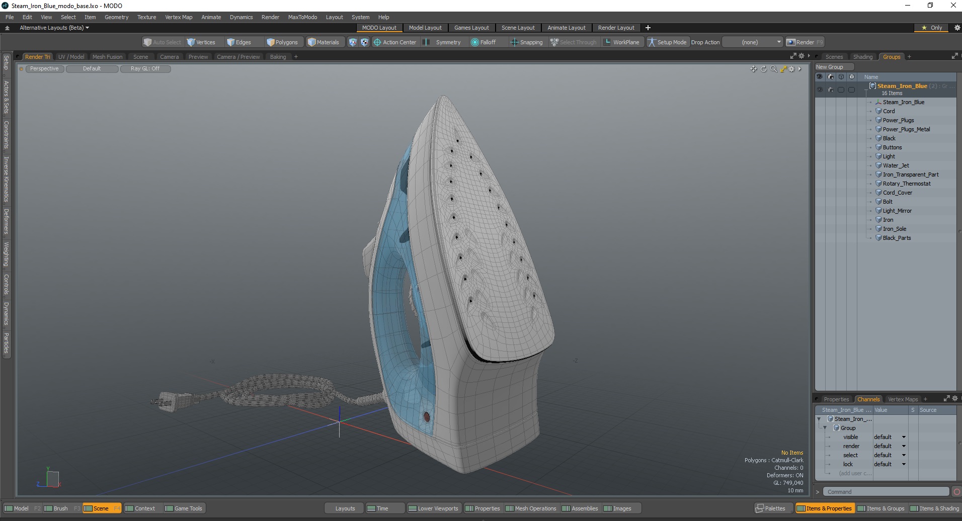 3D model Steam Iron Blue