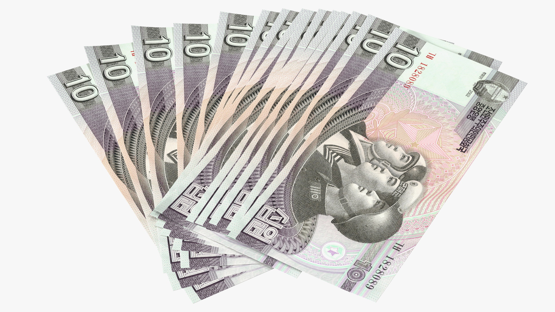 Fan Shaped North Korea 10 Won Banknotes 3D model