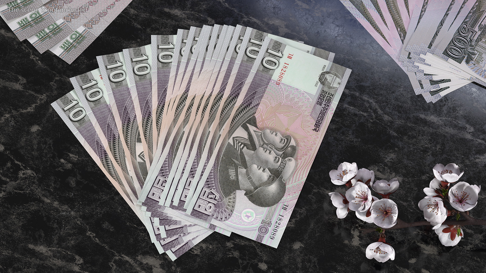 Fan Shaped North Korea 10 Won Banknotes 3D model
