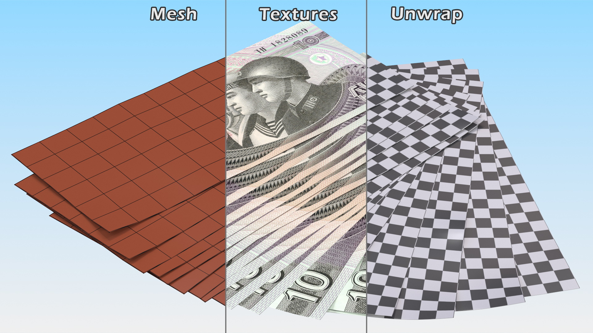 Fan Shaped North Korea 10 Won Banknotes 3D model