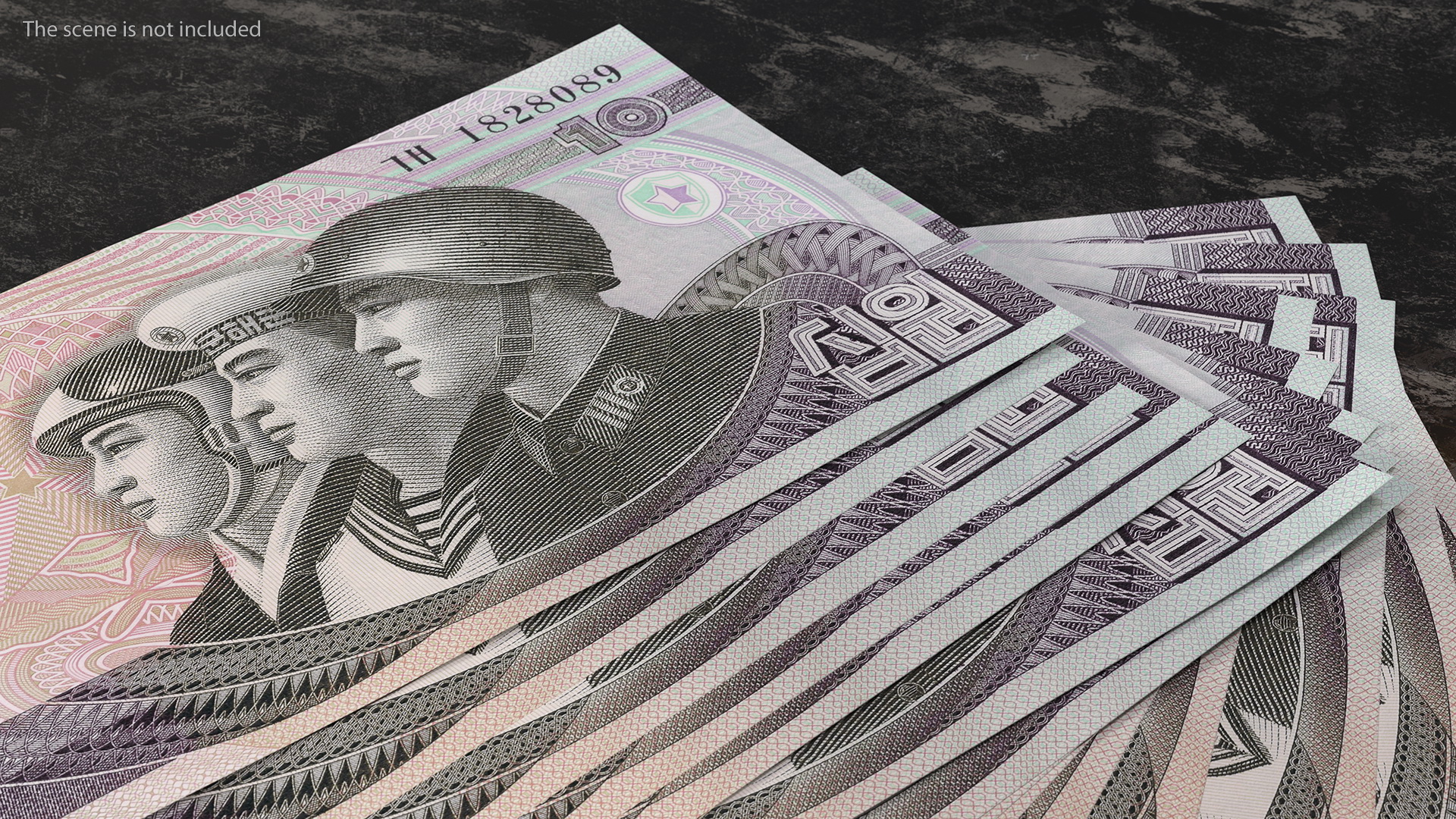 Fan Shaped North Korea 10 Won Banknotes 3D model