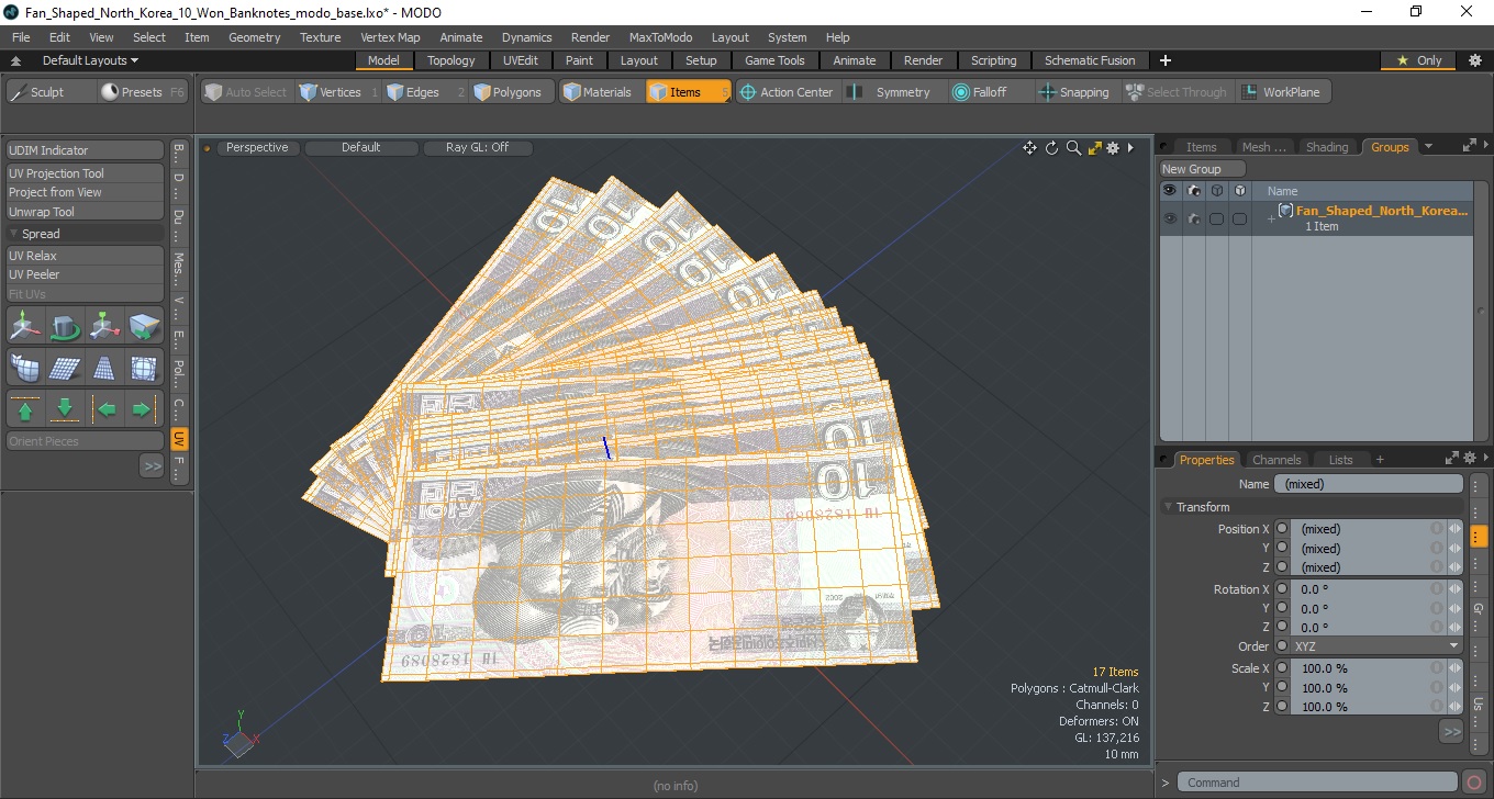 Fan Shaped North Korea 10 Won Banknotes 3D model