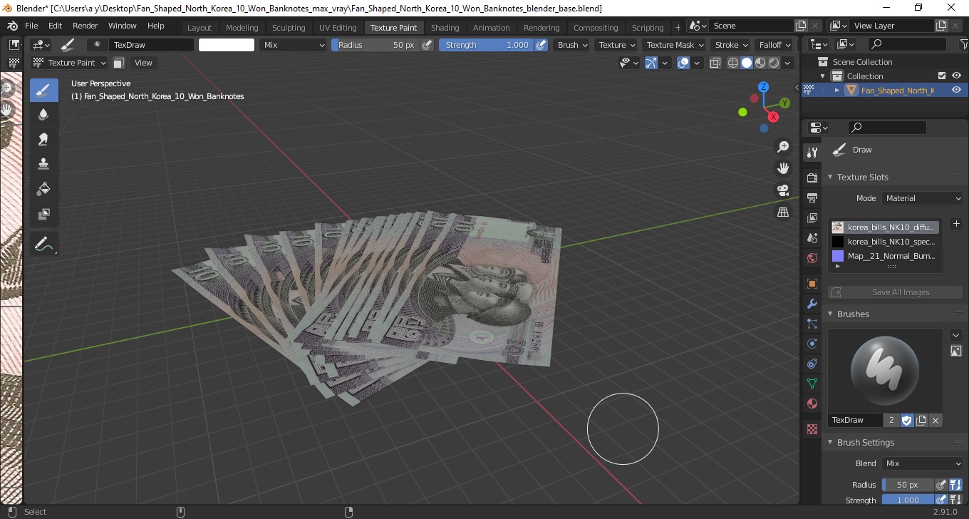 Fan Shaped North Korea 10 Won Banknotes 3D model