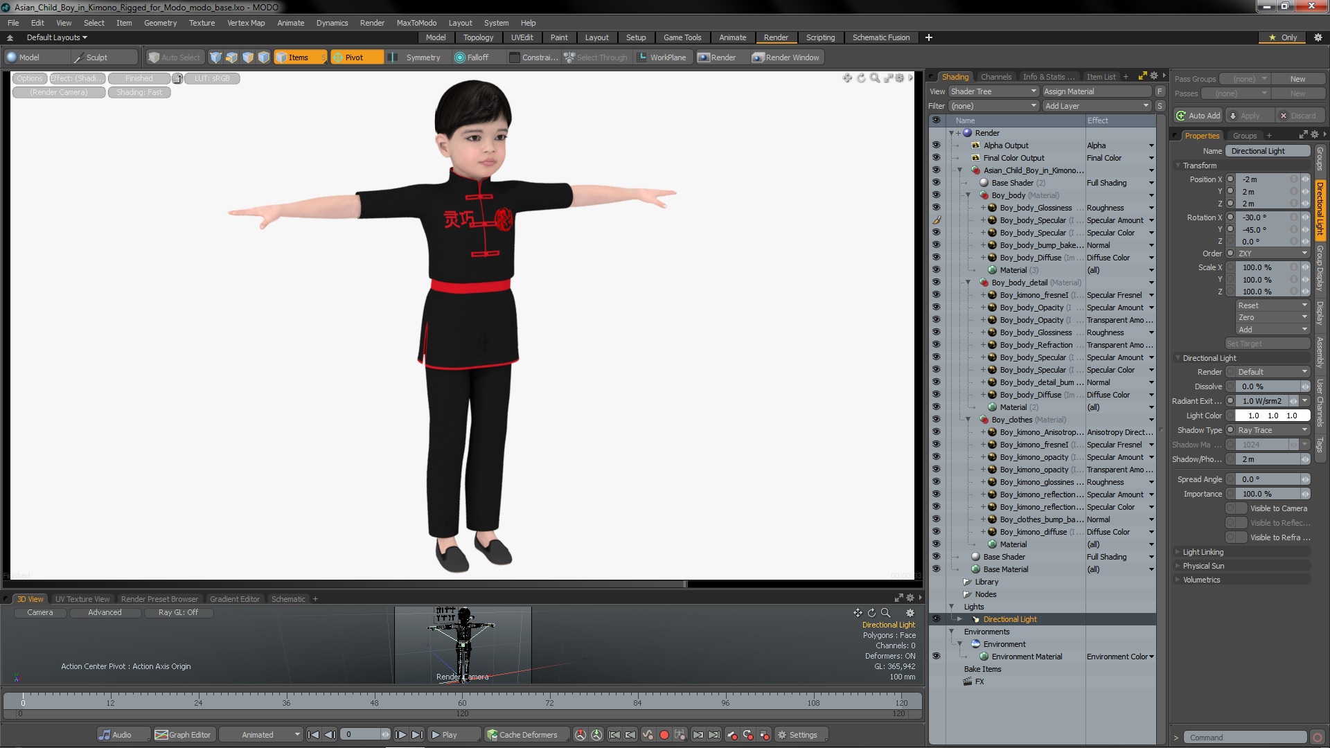 3D Asian Child Boy in Kimono Rigged for Modo
