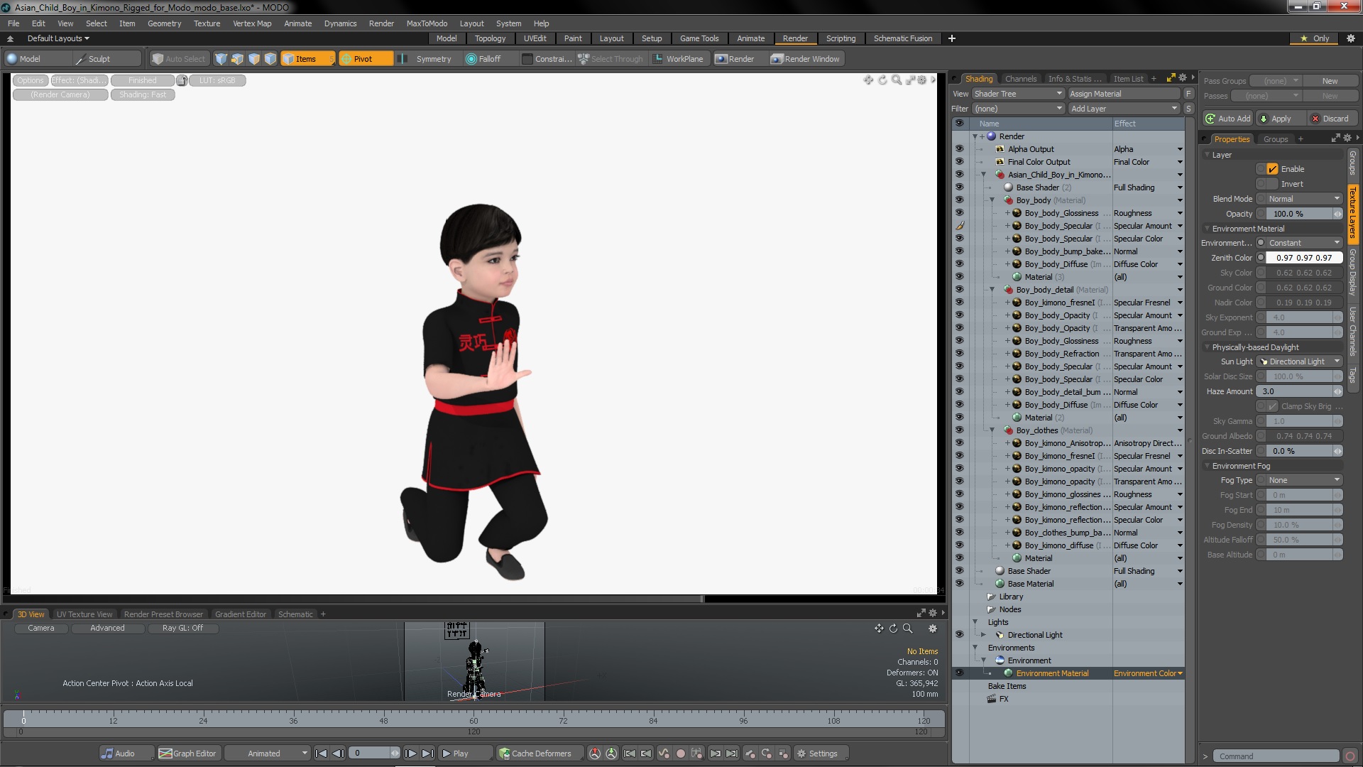 3D Asian Child Boy in Kimono Rigged for Modo