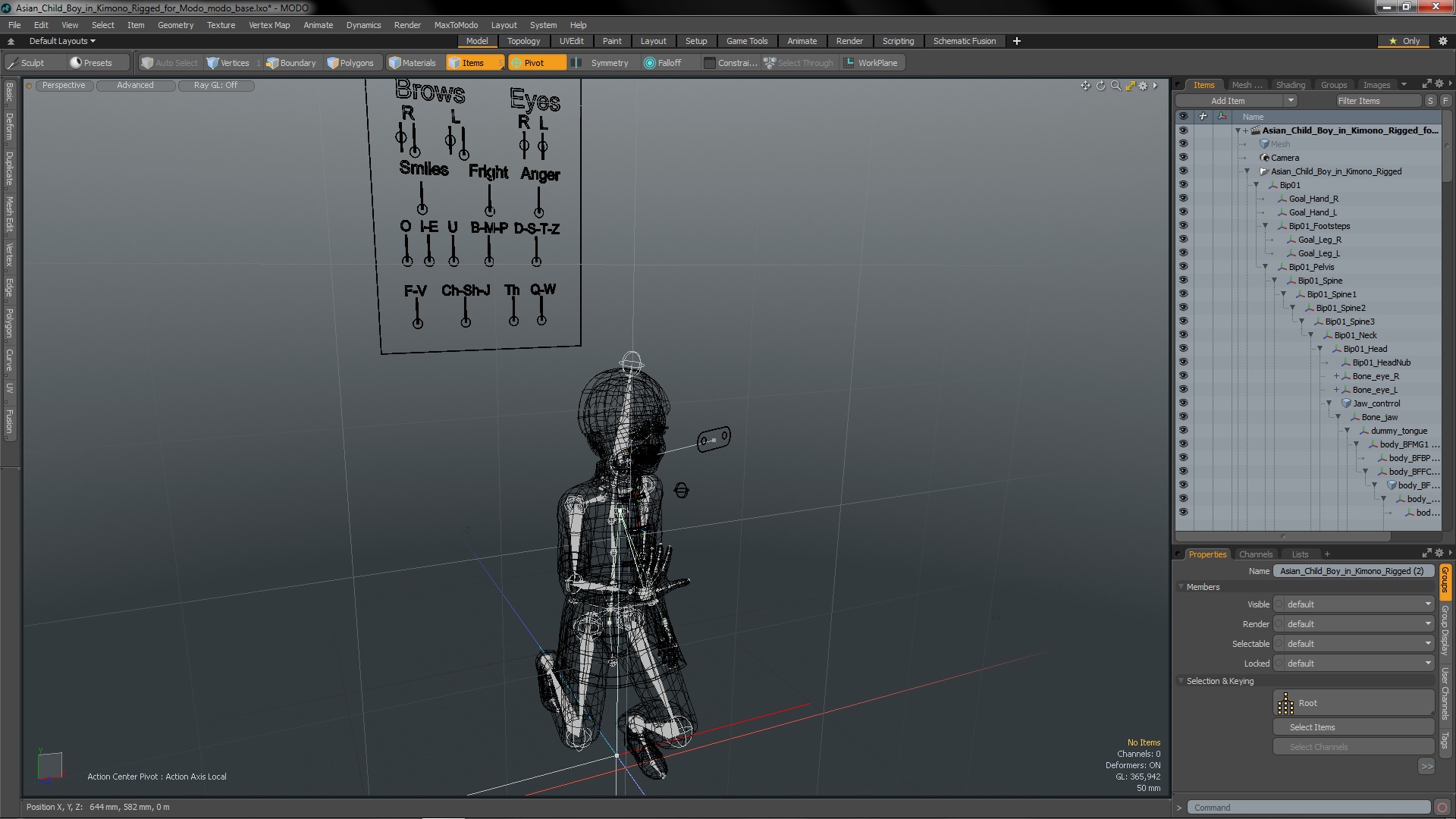 3D Asian Child Boy in Kimono Rigged for Modo