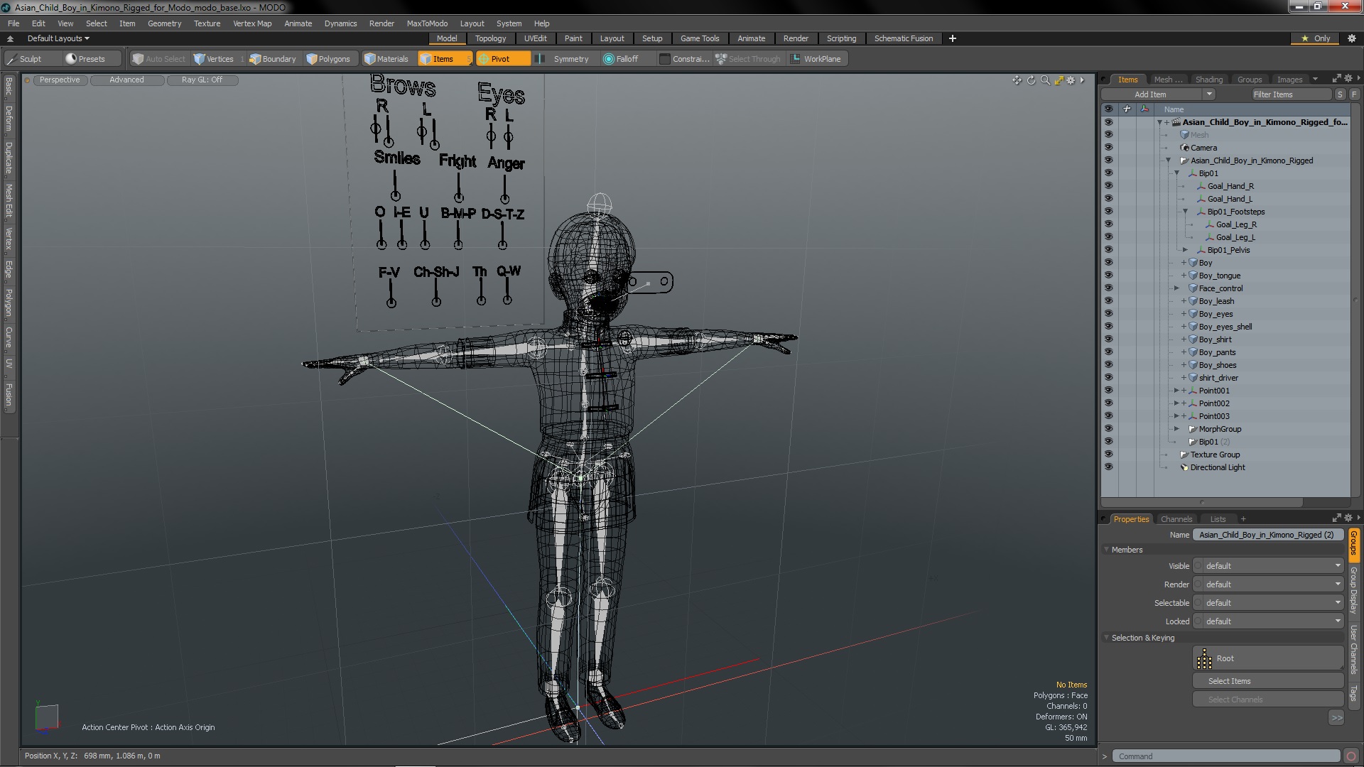 3D Asian Child Boy in Kimono Rigged for Modo