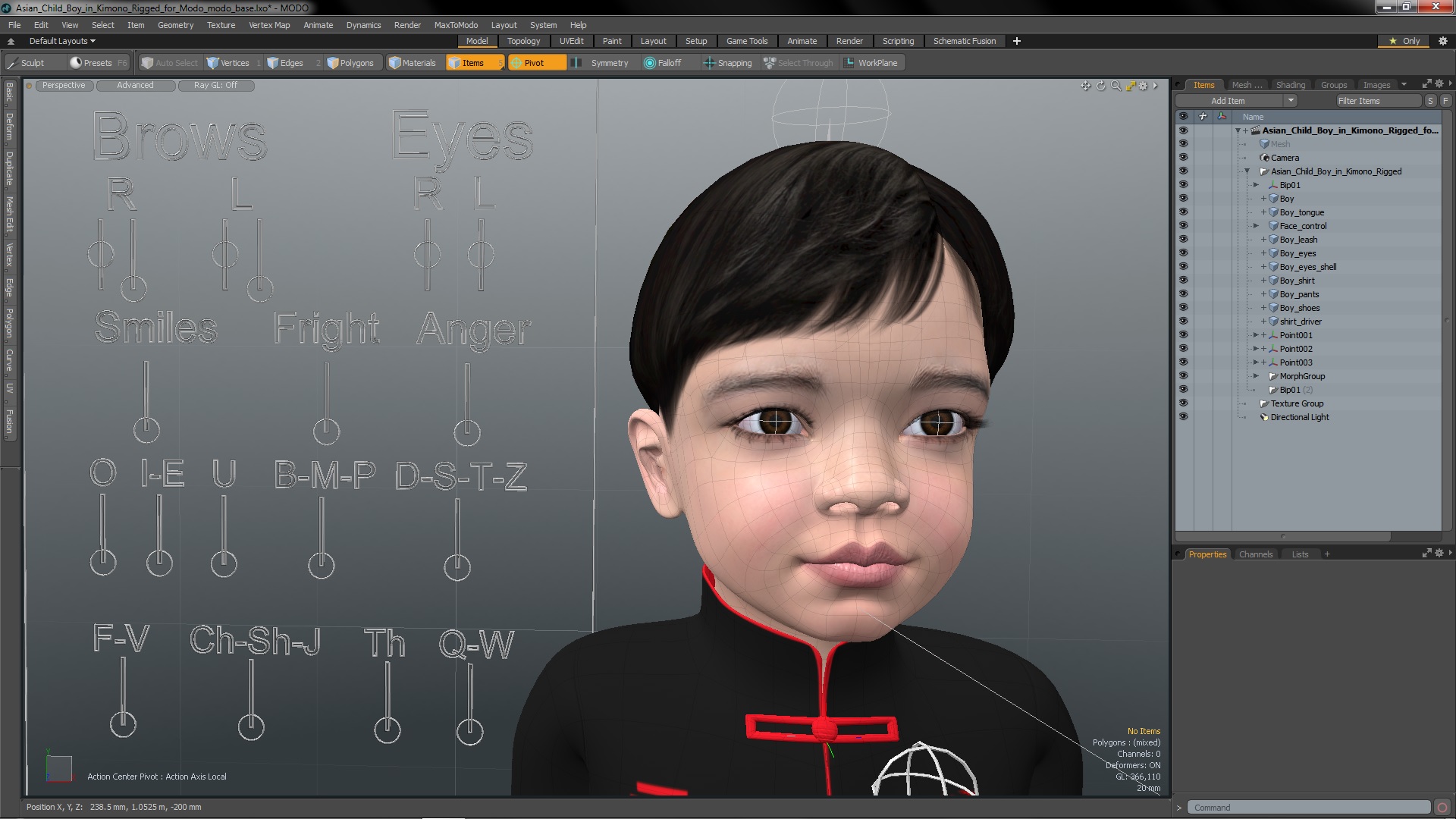 3D Asian Child Boy in Kimono Rigged for Modo