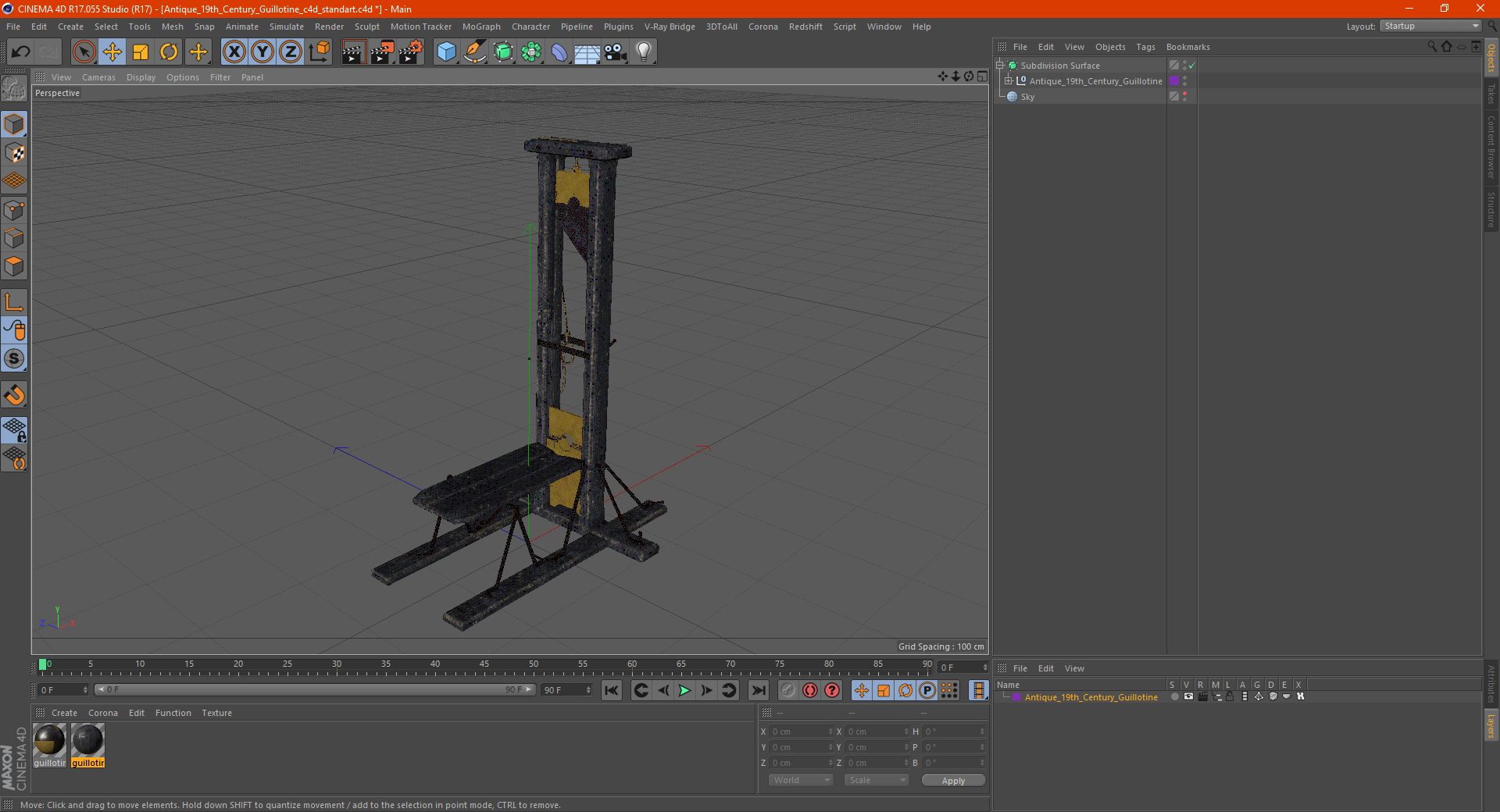 3D Antique 19th Century Guillotine