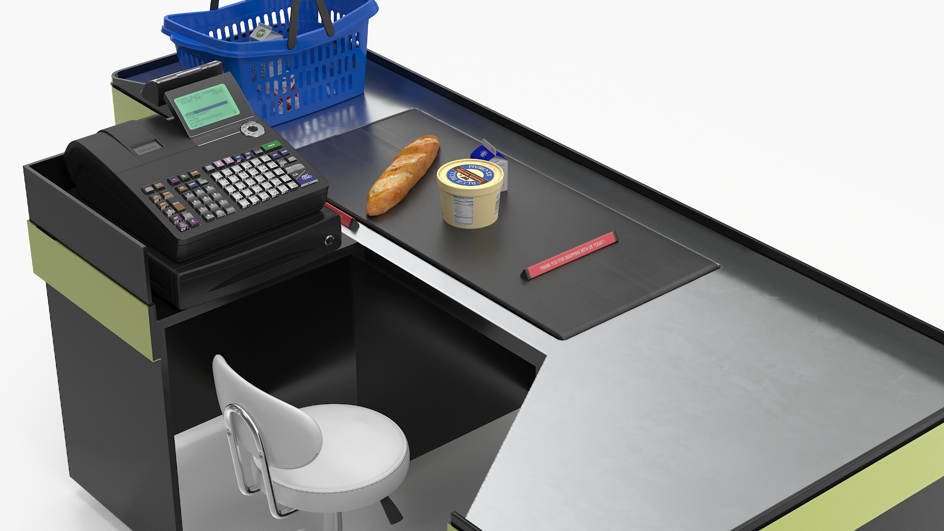 3D Retail Checkout with Groceries and Divider Bar